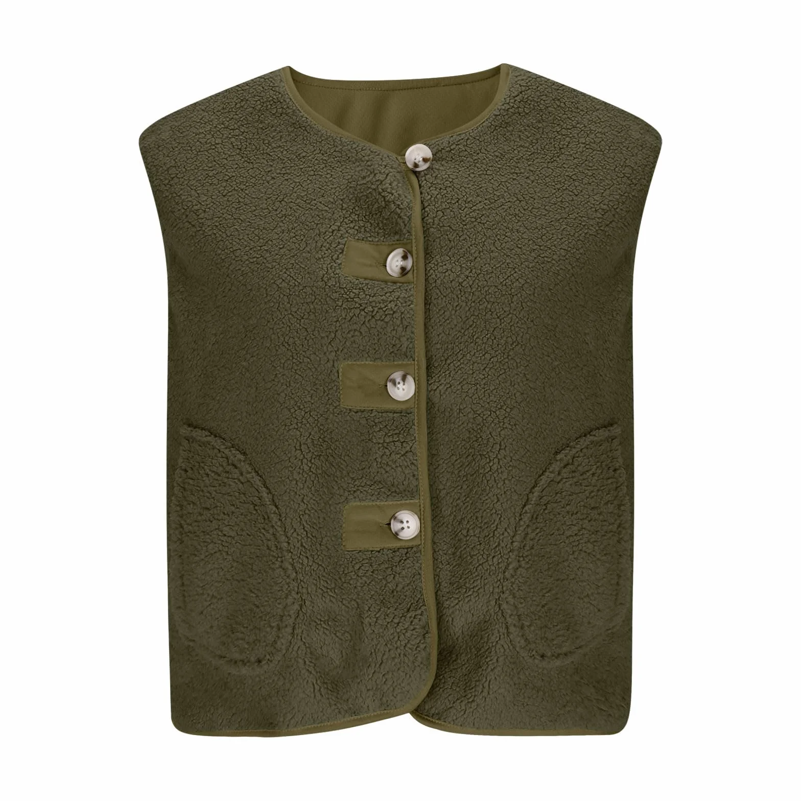Gilet Polaire sans Manches Femme Molleton Doux Coupe Classique Sherpa Waistcoat avec Poches