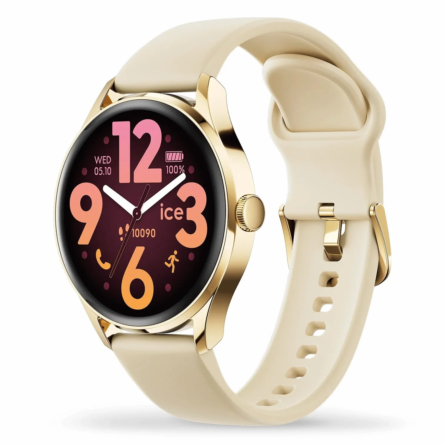 ICE-WATCH Ice Smart 3.0-1.2 Gold Beige AMOLED GPS Montre connectée Ronde Femme Silicone 1.20 Pouces