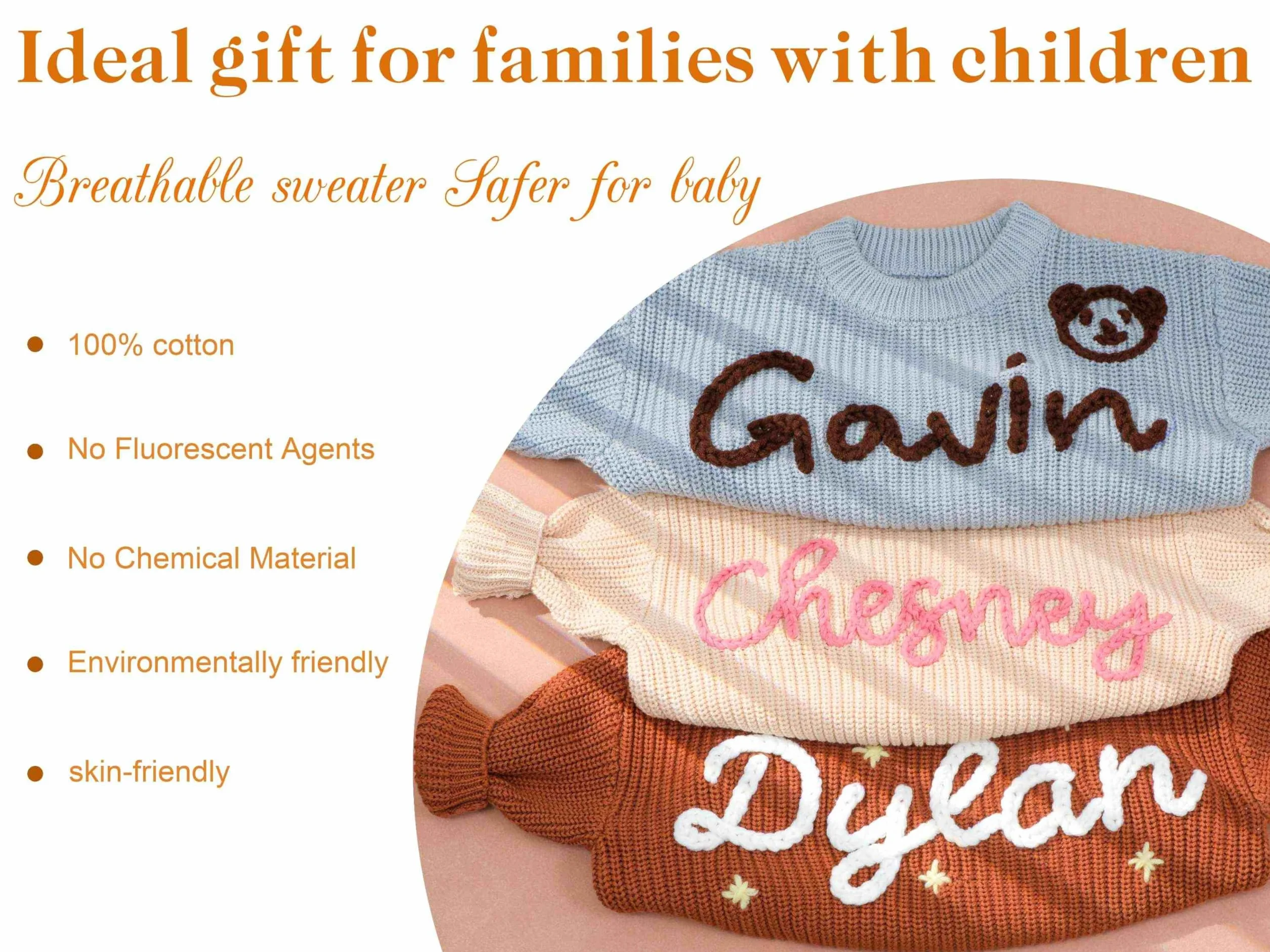 Pull Tricot Personnalisé Bébé avec Nom et Monogramme Brodés Main, Cadeau
