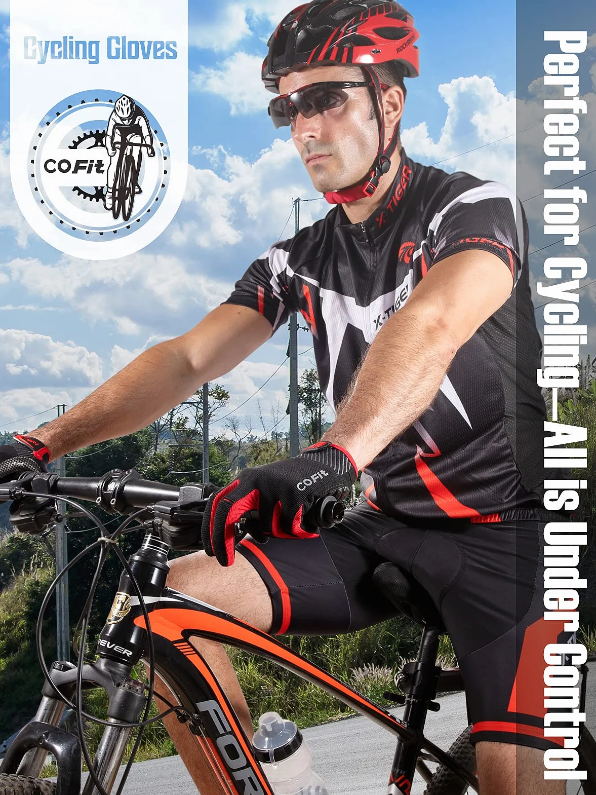 COFIT Gants Vélo Doigts Complets Hommes Femmes Antidérapants Gel Antichoc Tactiles Respirants Cyclisme VTT Vélo Route