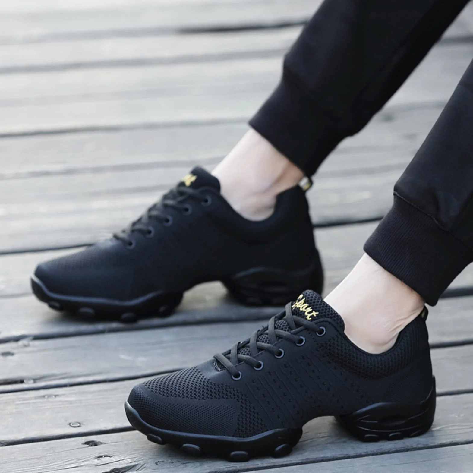 Chaussures De Danse pour Hommes, Sportives Décontractées, Treillis Tissé Souple Fitness, 40 EU, Noir