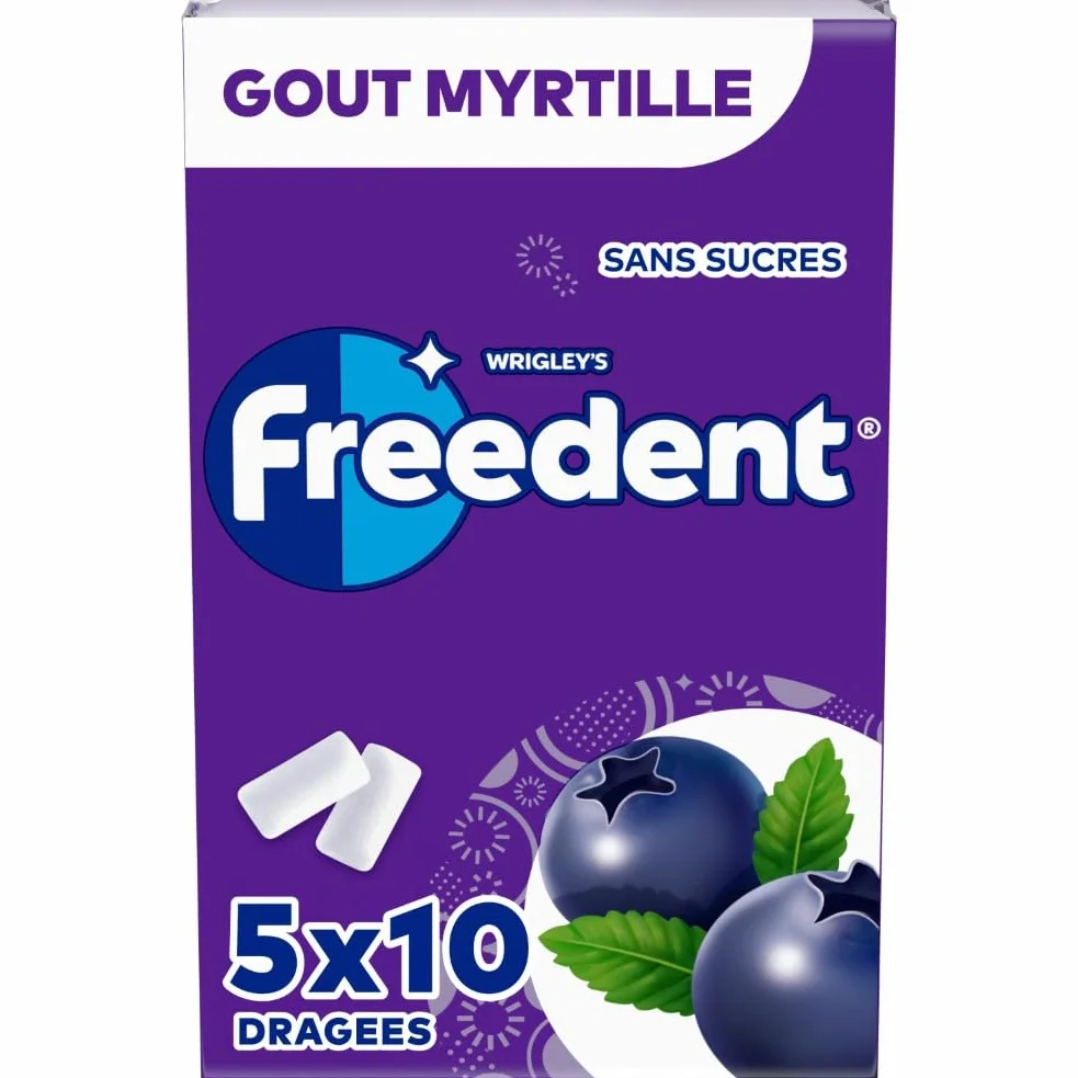 FREEDENT Chewing Gum Sans Sucre Goût Myrtilles 5 Paquets 70g
