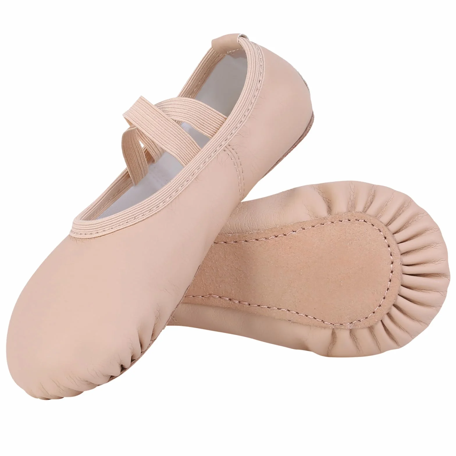 Acfoda Chaussures de Danse Fille Classique Cuir Semelle Complète Chaussons Ballet Ballerine