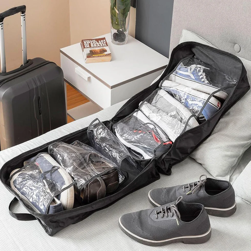 InnovaGoods Sac de Voyage pour Chaussures 6 Compartiments Transparents Noir Polyester
