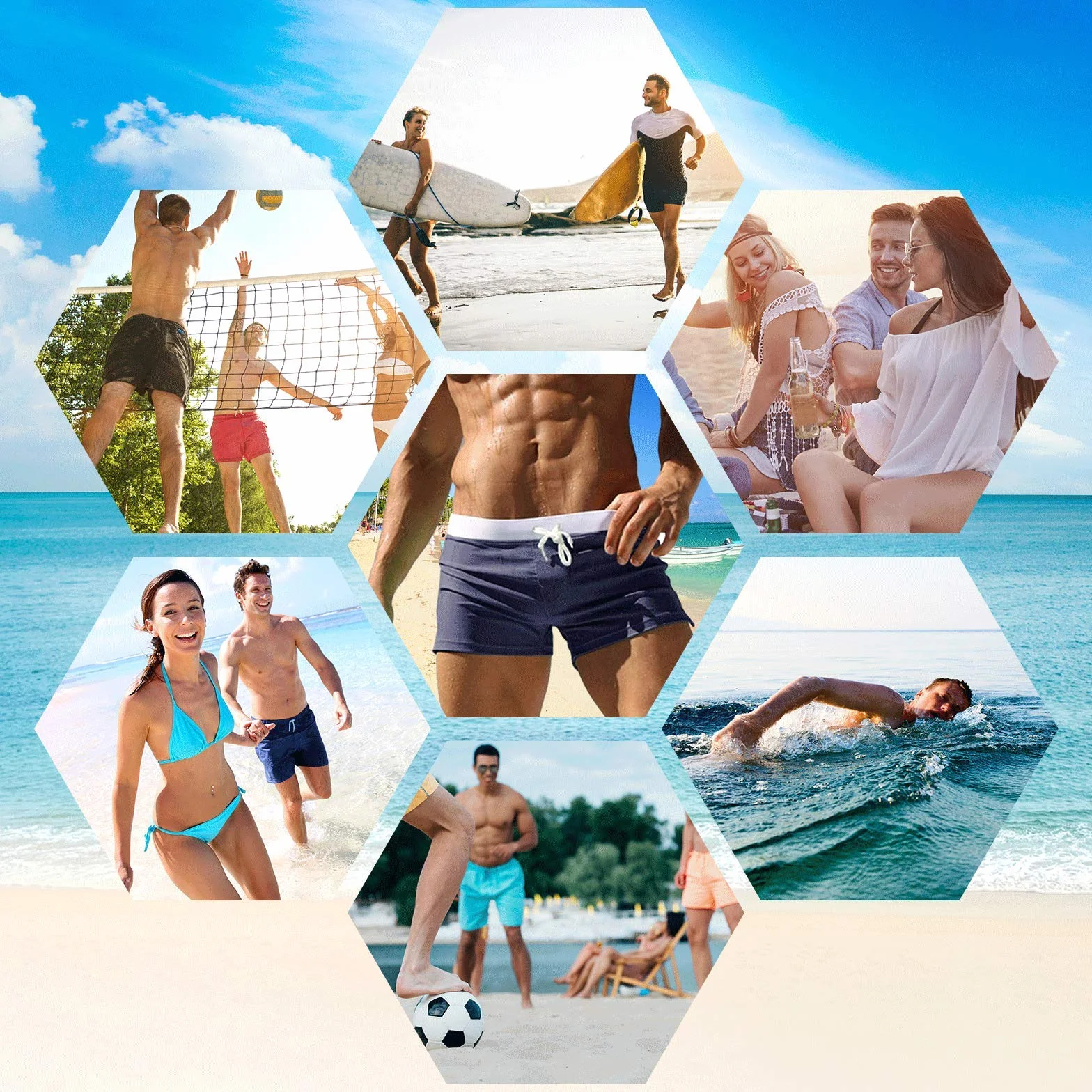 Boxers Homme Maillot de Bain à séchage Rapide Plage Surf Shorts
