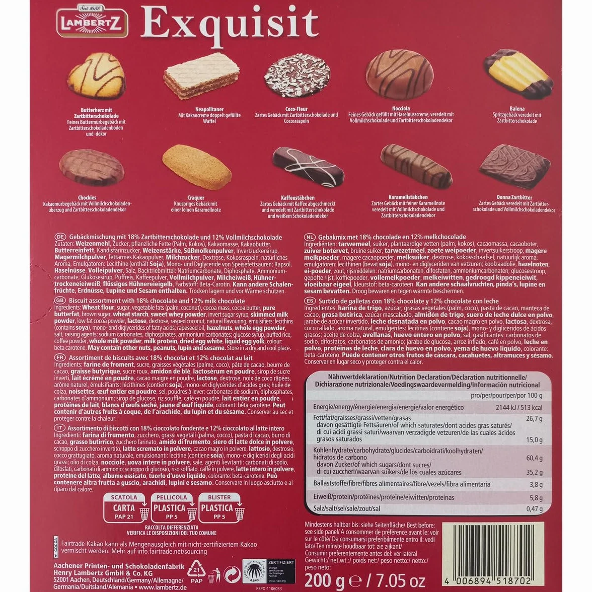 Lambertz Exquisit Mélange de biscuits 4 x 200 g + Italian Gourmet Polpa 400 g