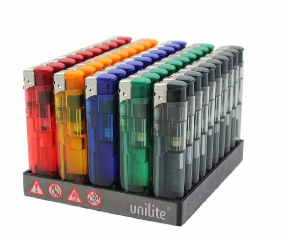 Briquet Electronique Gaz Rechargeable - Lot De 50 - Slim Multicouleur Transparent - FLAMECLUB