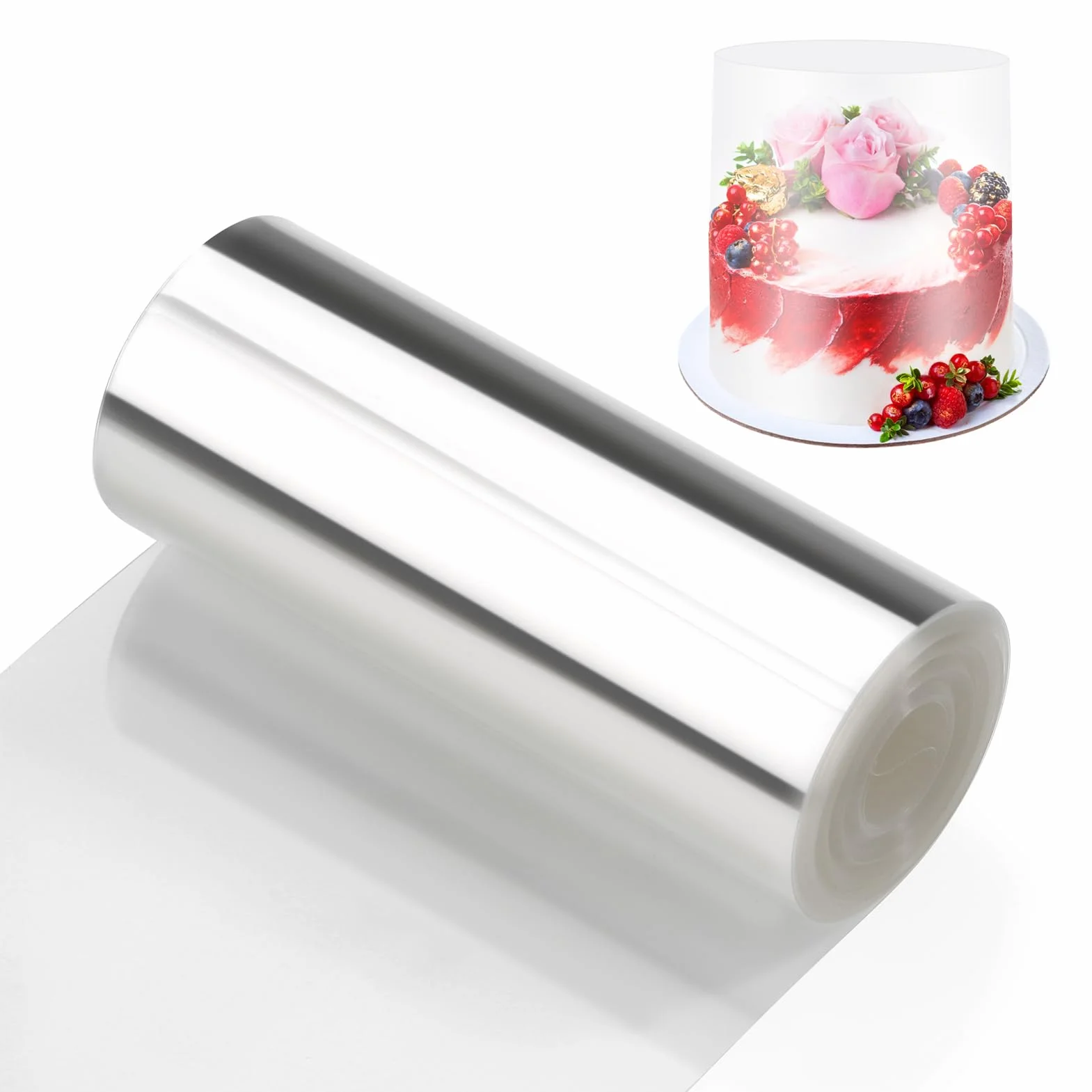Zocipro Rodoide Transparent Patisserie, Feuilles d'Acétate Epaissies 10cm x 10m, Cercle a Patisserie Transparent pour la Pâtisserie, Gâteau Mousse au Chocolat, Décoration de Gâteaux