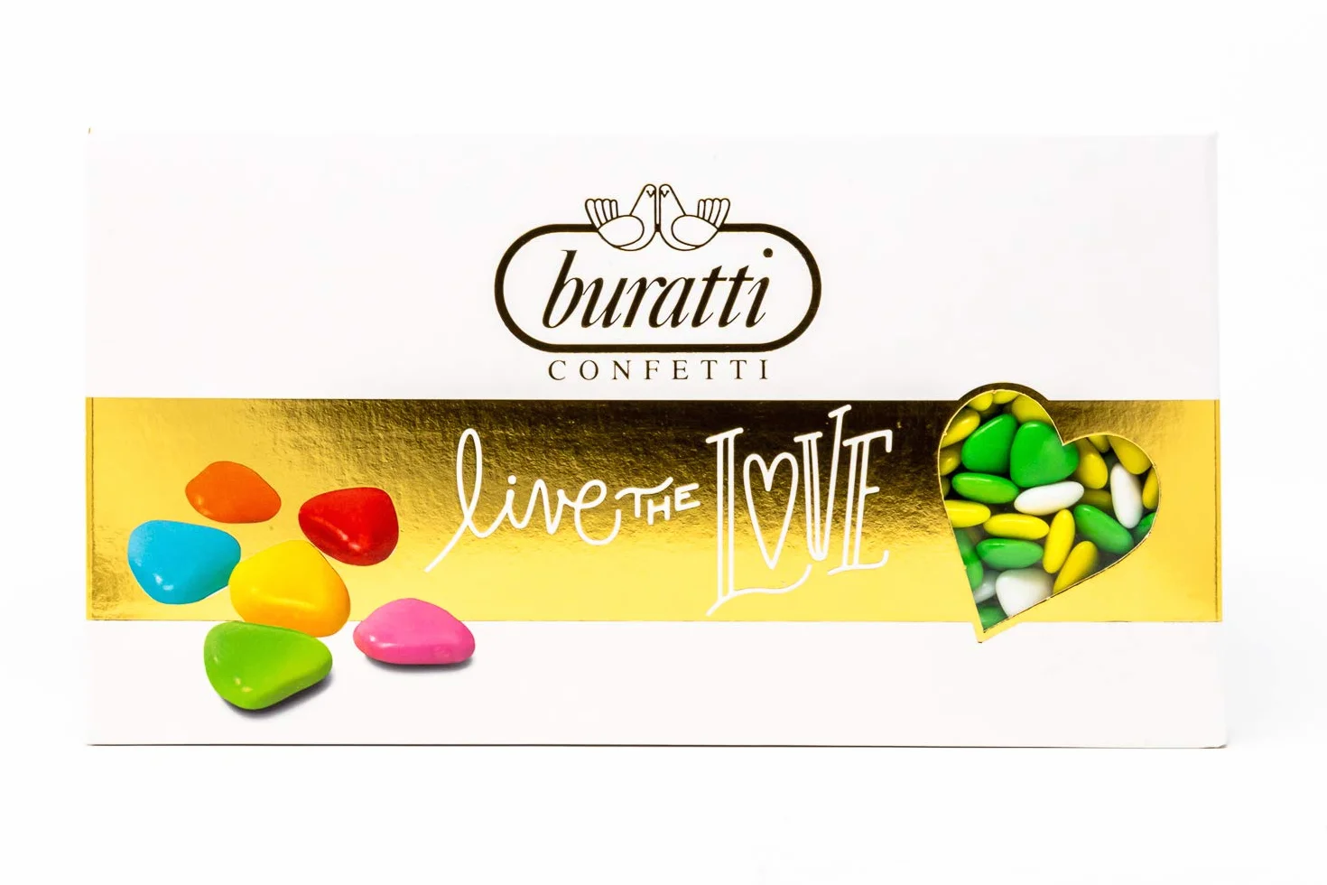 Buratti Confetti Dragées au Chocolat Avec Mini Coeurs Verts Ombrés 1 Kg
