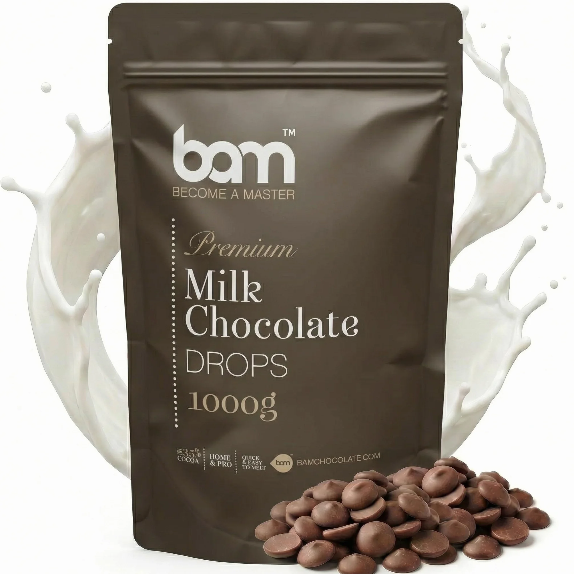 BAM Pépites de Chocolat au Lait de Couverture 35% Cacao | Chocolat Pâtissier pour Ganache, Fondue & Fontaine – 1kg