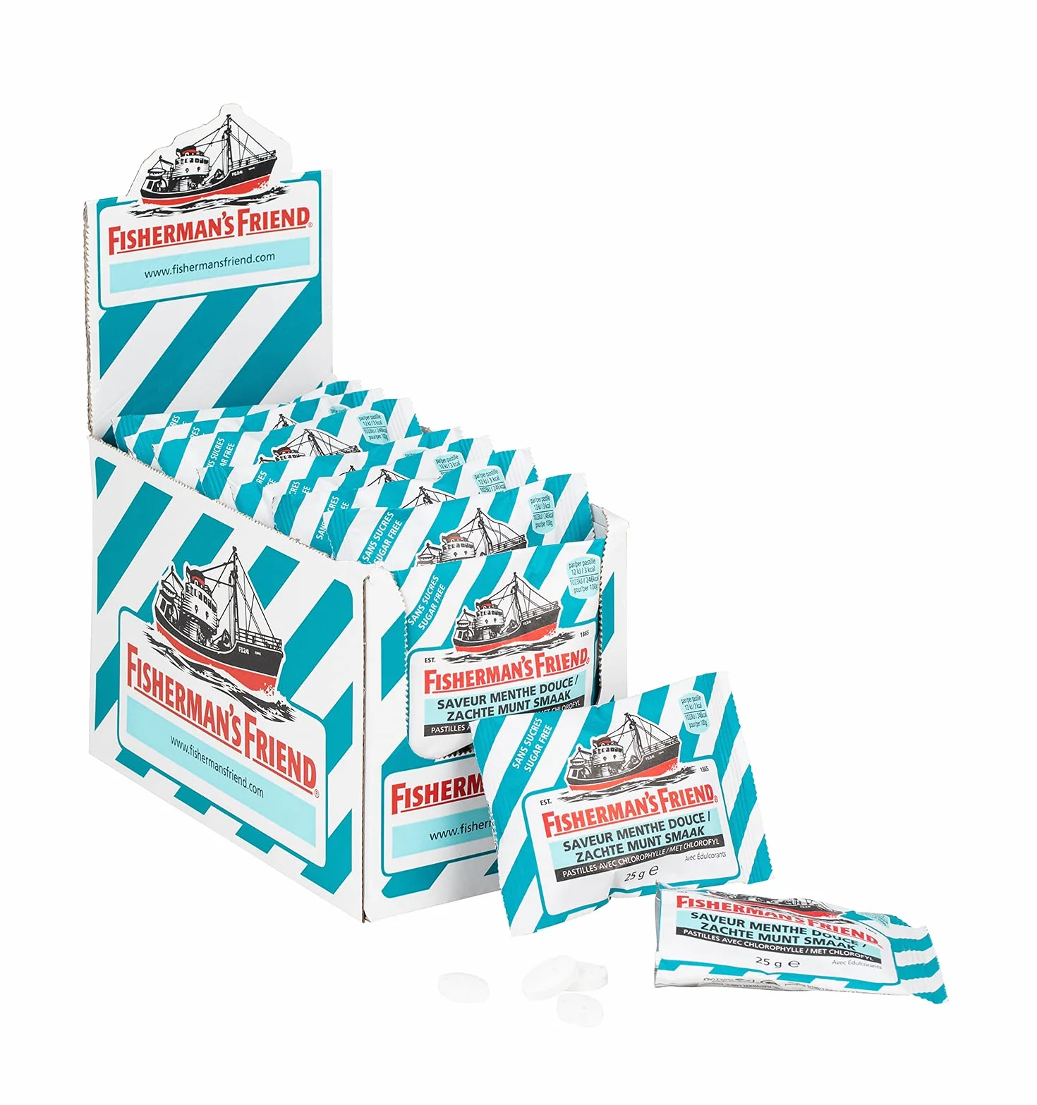 Fisherman'S Friend Sachets Menthe Douce Pastilles Sans Sucres Chlorophylle Fraîcheur Intense Haleine Fraîche Boîte 24 sachets 25g