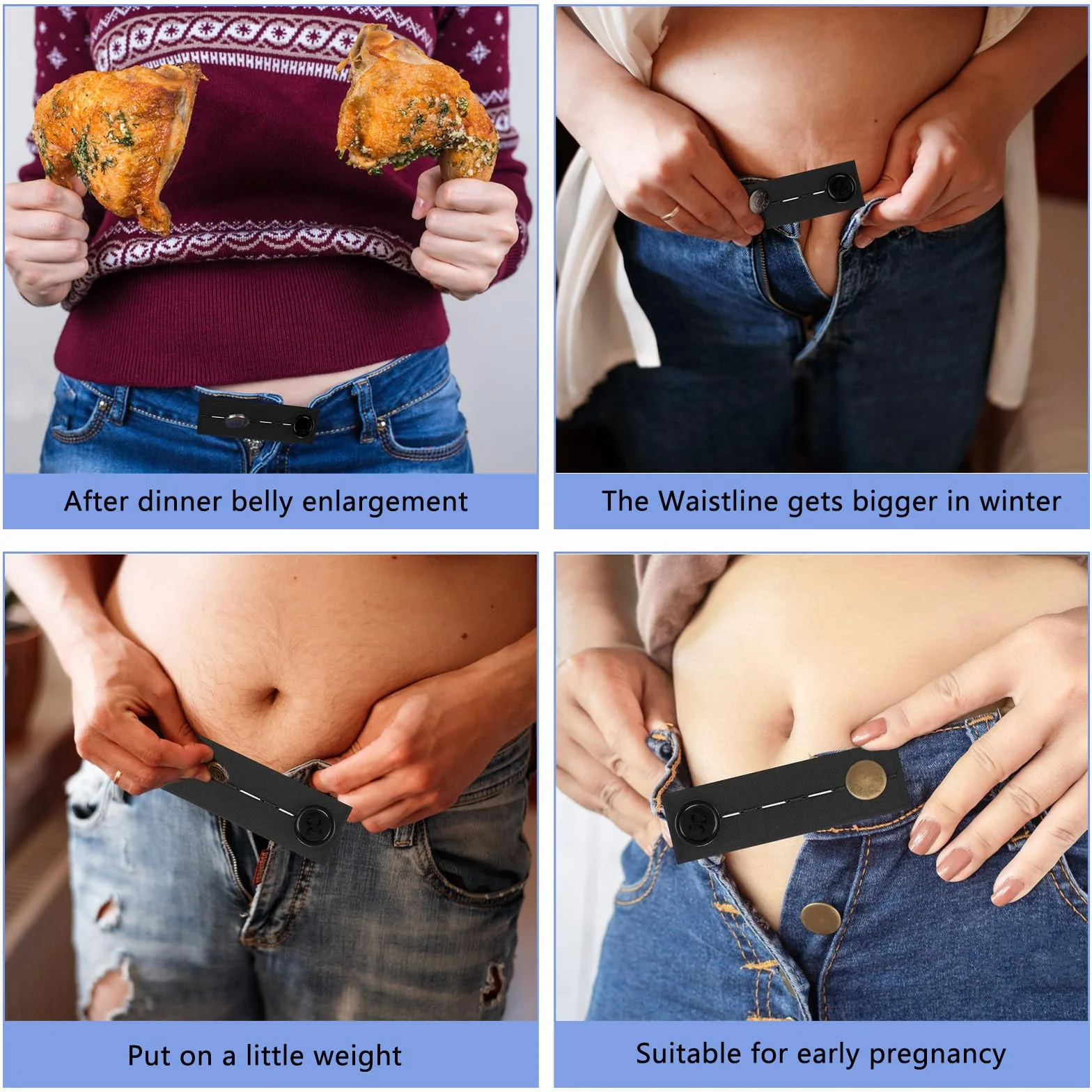 Rallonge de Ceinture Élastique Réglable 5 Pièces, Extendeur à Boutons pour Jeans Pantalons