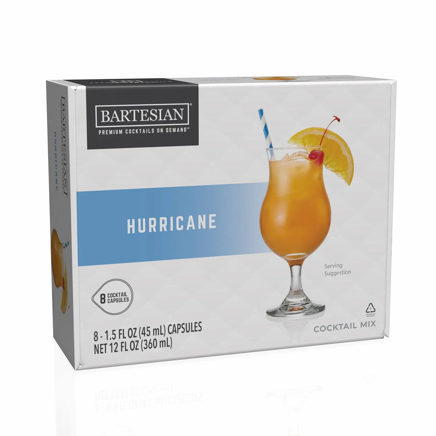 Bartesian Hurricane - Ingrédients pour Cocktail au Rhum - Capsules pour le Bartesian Cocktail Maker - Préparation sans alcool à mélanger avec des spiritueux - Lot de 8 capsules