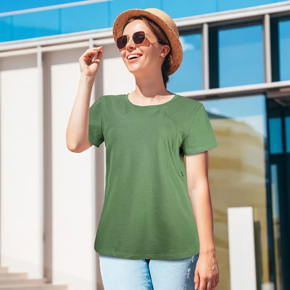 T-Shirt d'allaitement Femme Aolso Tops Blouse Manches Courtes col Rond Maternité
