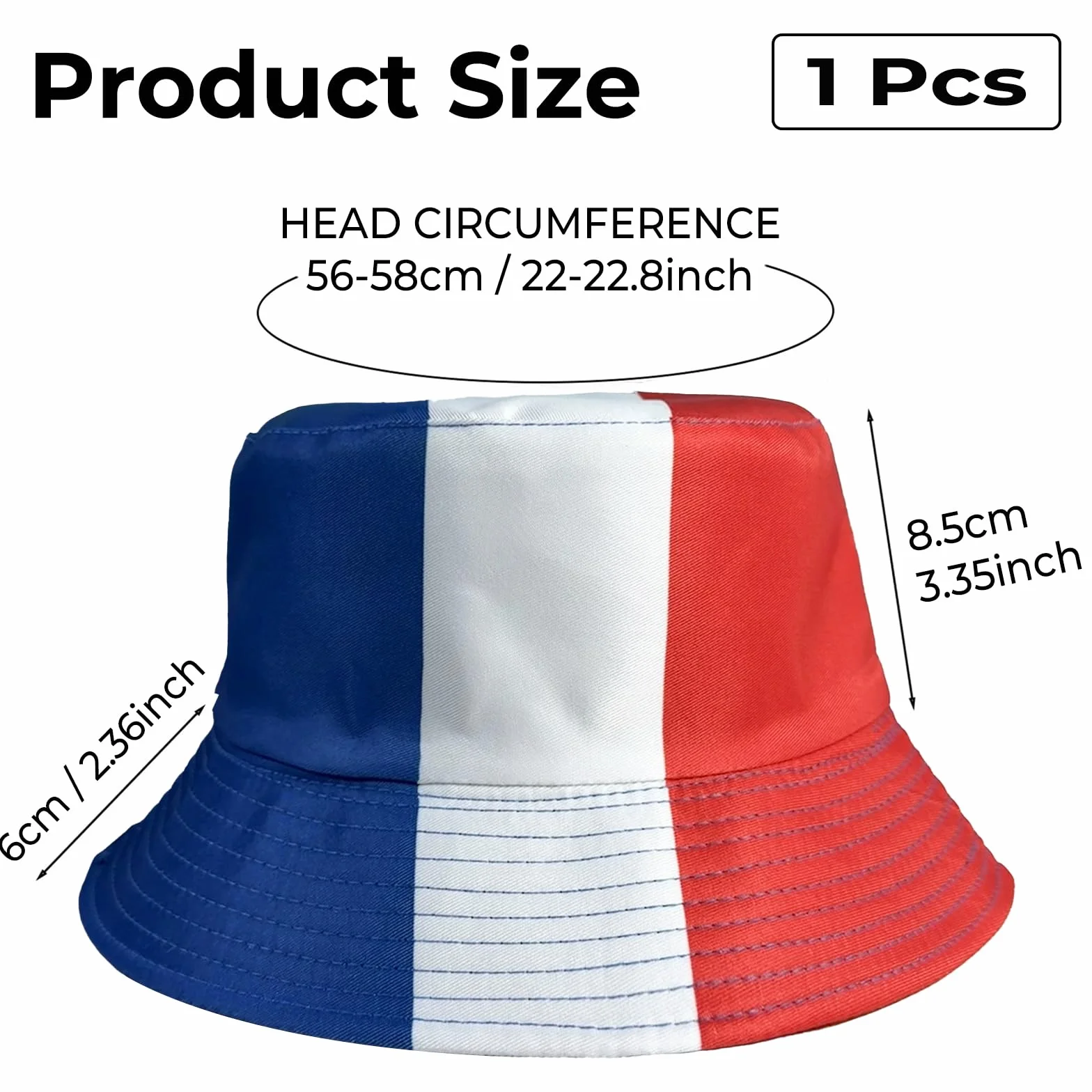 Chapeau Supporter Réversible Tricolore Bleu Blanc Rouge pour Match Football Coupe du Monde, Pliable et Respirant 56-58 cm