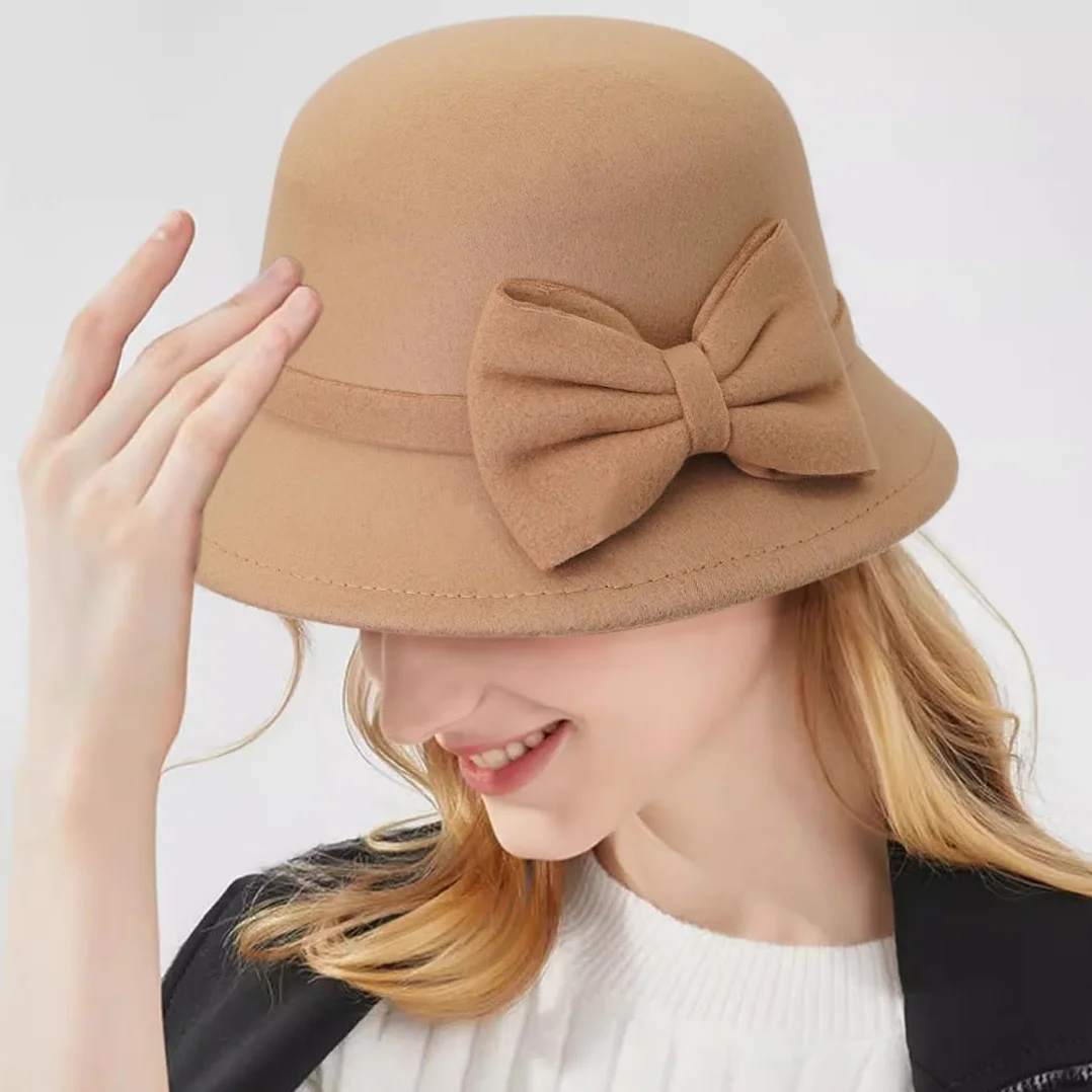 Chapeau cloche en feutre vintage Fedora pour femme