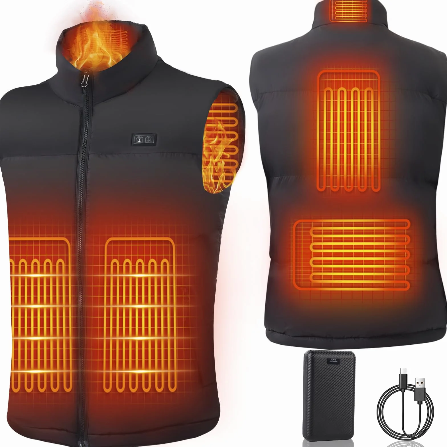 Veste Chauffante Homme 7.4V 18400mAh Batterie Incluse Gilet Chauffant 3 Températures Réglables Lavable
