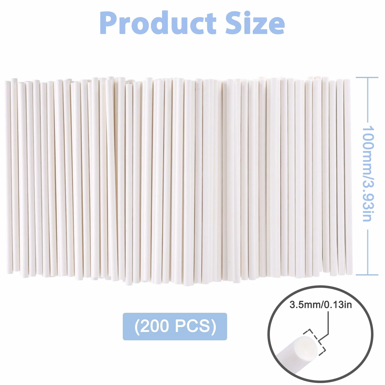 Parastar 200 Pièces Batonnet Pop Cake,Bâtons à Gâteau en Papier,Bâton de Décoration de Gâteau,Mini Bâtons de Sucette Blancs pour Sucettes, Bonbons, Gâteaux, Biscuits et Desserts 10cm×3.5mm