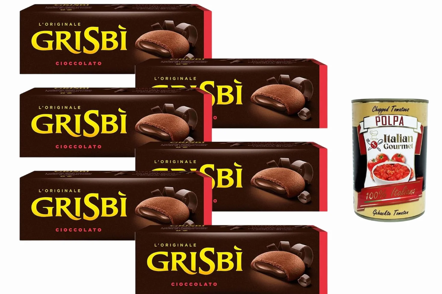 Italian Gourmet Bundle Grisbi Biscuits fourrés chocolat 6 x 135 g (810 g) – Gâteaux italiens cœur fondant cacao, snack gourmand pause café, format à partager + Italian Gourmet Polpa