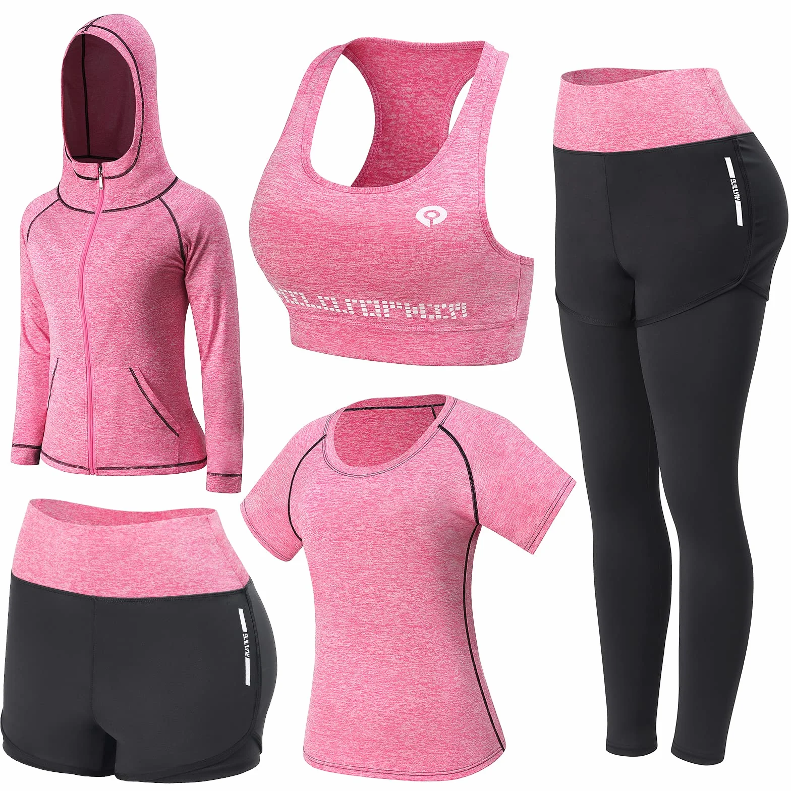 JULY'S SONG Ensemble de Sport 5 Pièces Yoga Femme Gym Running Vêtements Fitness Séchage Rapide