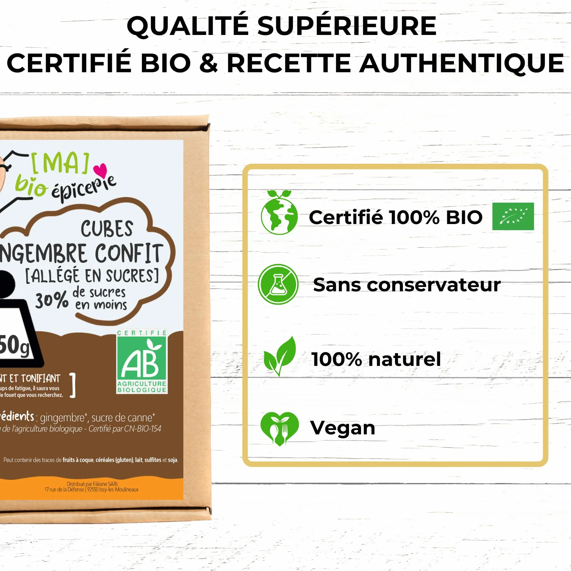 Gingembre confit allégé en sucre BIO en cube 1,85 kg sachet vrac fruit confit sans conservateur