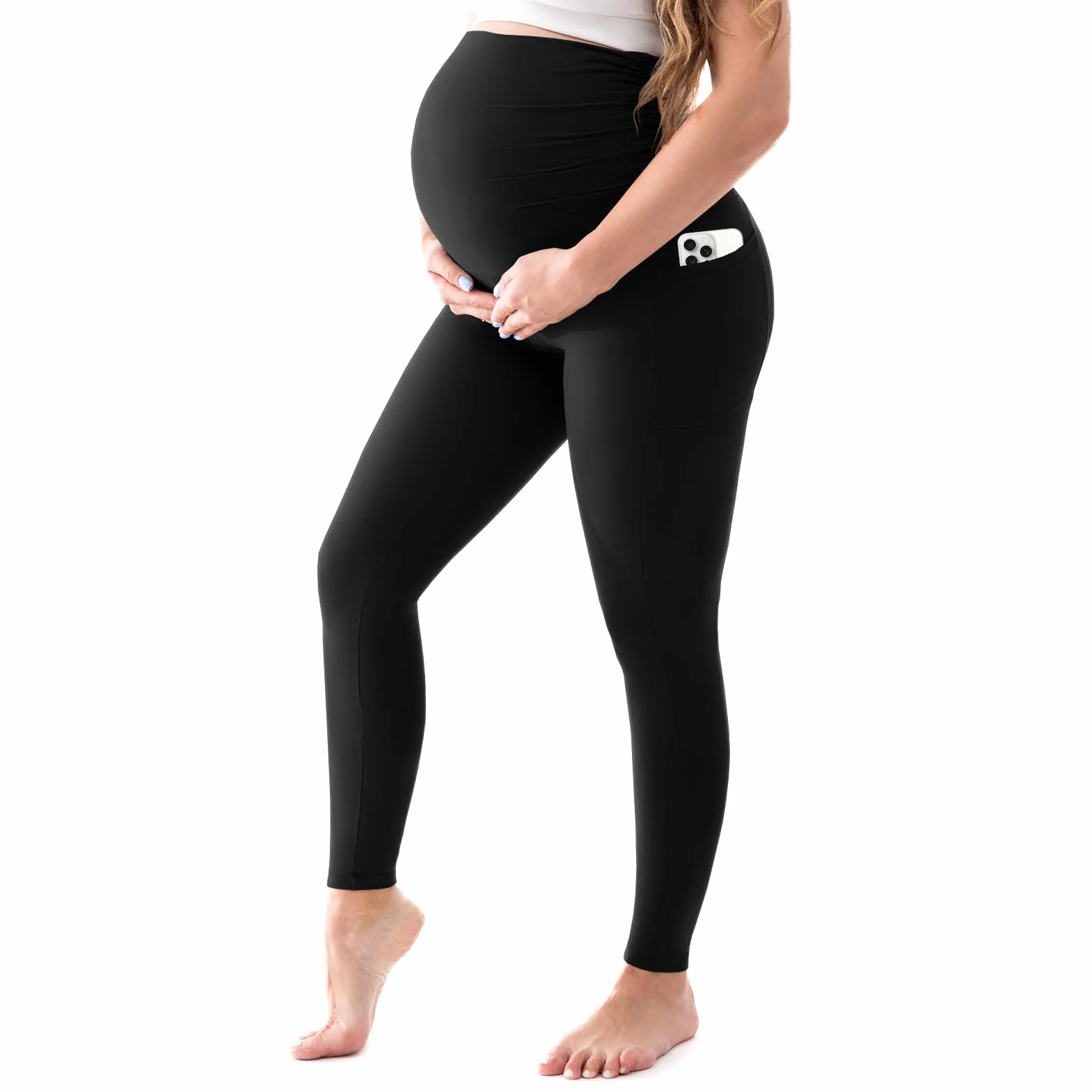 Legging de maternité pour femme avec poches sur le ventre, pantalon de yoga de grossesse