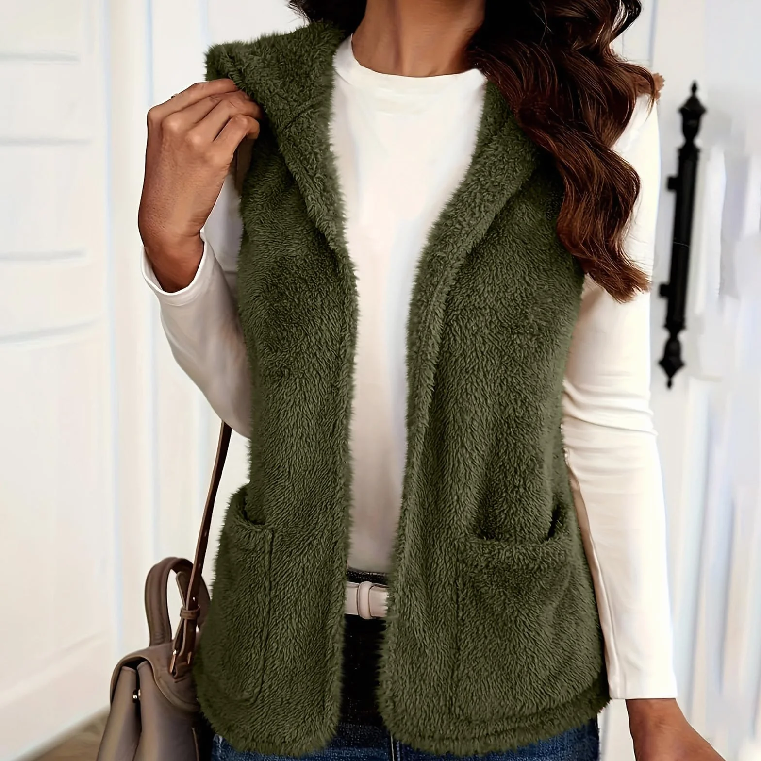 Gilet Femme Polaire Sans Manches Fourrure Veste Laine Couleur Unie Fluffy Chaud Sherpa Molleton