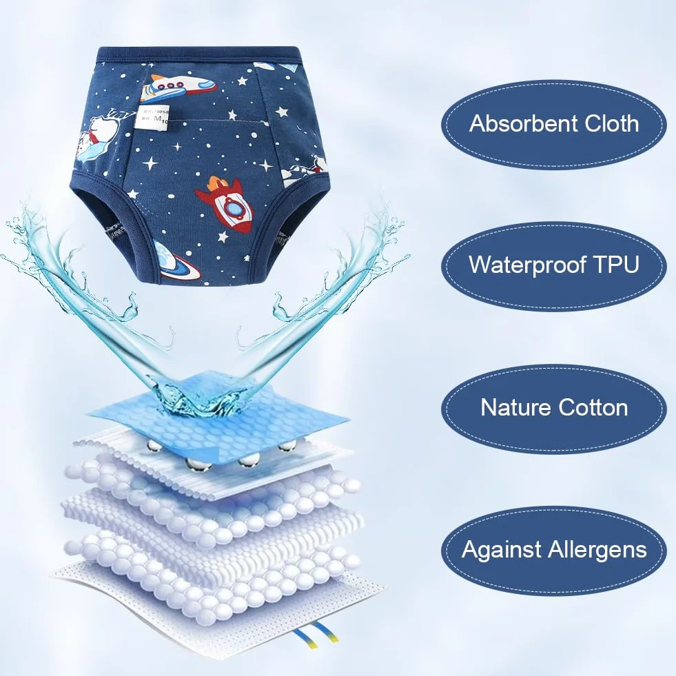 Culotte d'apprentissage lavable pour enfant, 5 pièces, fille et garçon, bébé, bords enveloppés