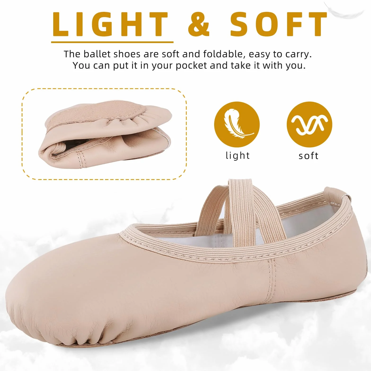 Acfoda Chaussures de Danse Fille Classique Cuir Semelle Complète Chaussons Ballet Ballerine