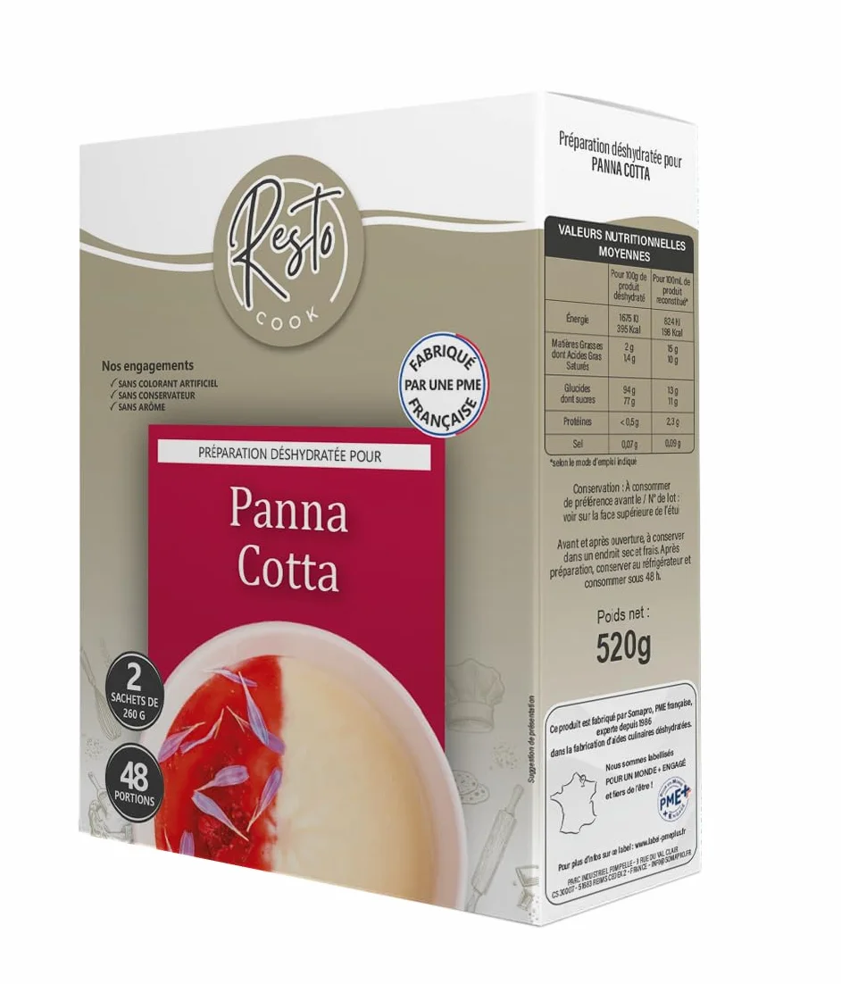 Resto COOK - Préparation Panna Cotta En Poudre 520 g - Permet De Réaliser 48 Portions - Base Dessert Panna Cotta Pour Restauration Professionnelle Et Usage Domestique - Fabrication Française