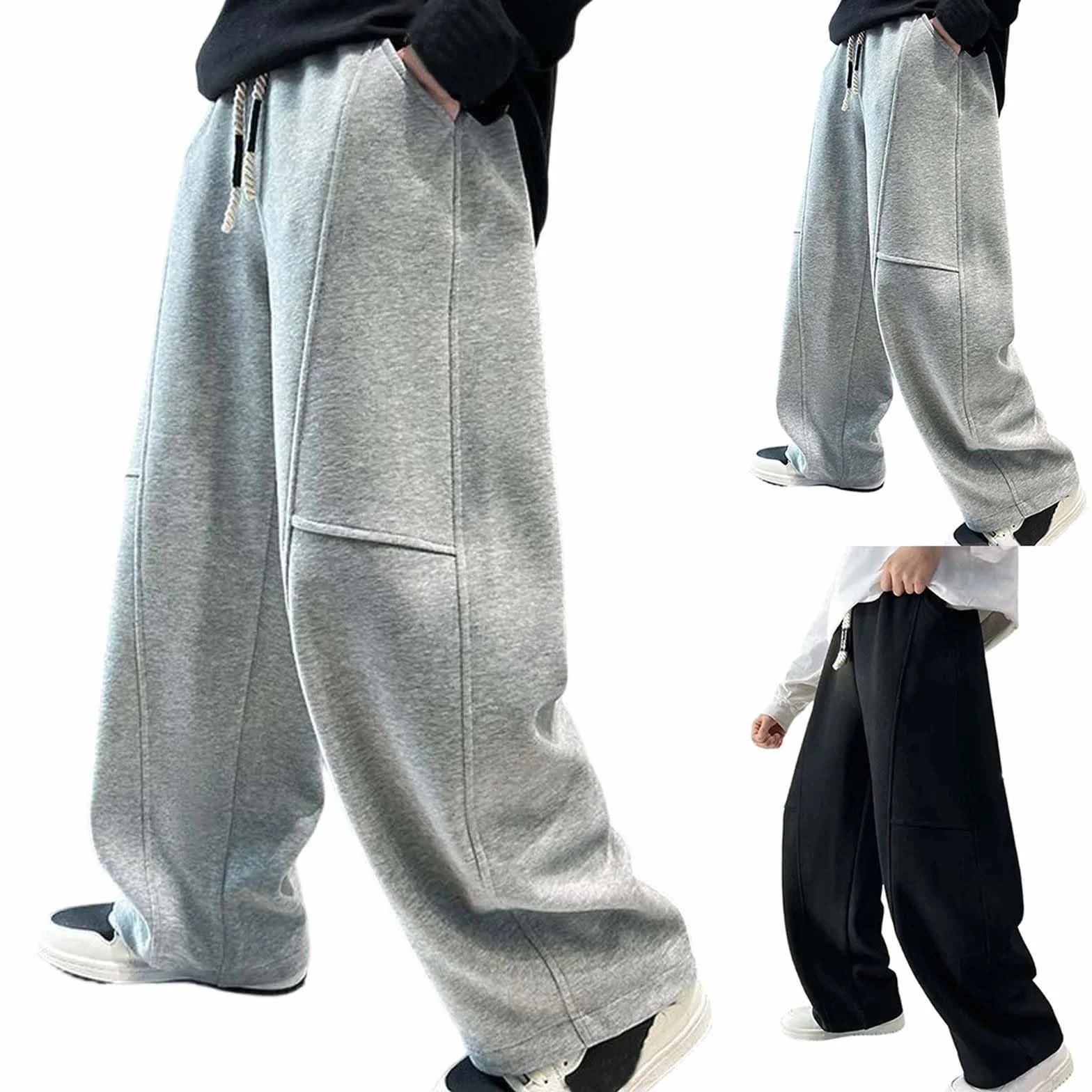 Pantalon Taille élastique Enfant Garçon Baggy Fashion Large avec Poche Chic Confort Casual Streetwear Jogging Sport Ado