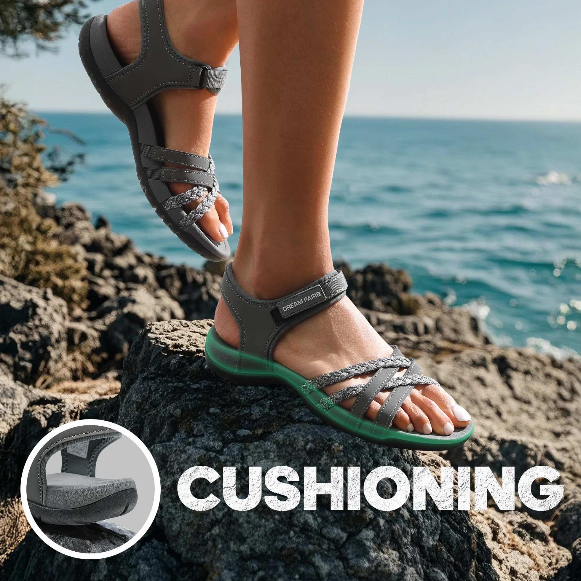 DREAM PAIRS Sandales de Sport pour Femmes Confortables Légères Extérieur