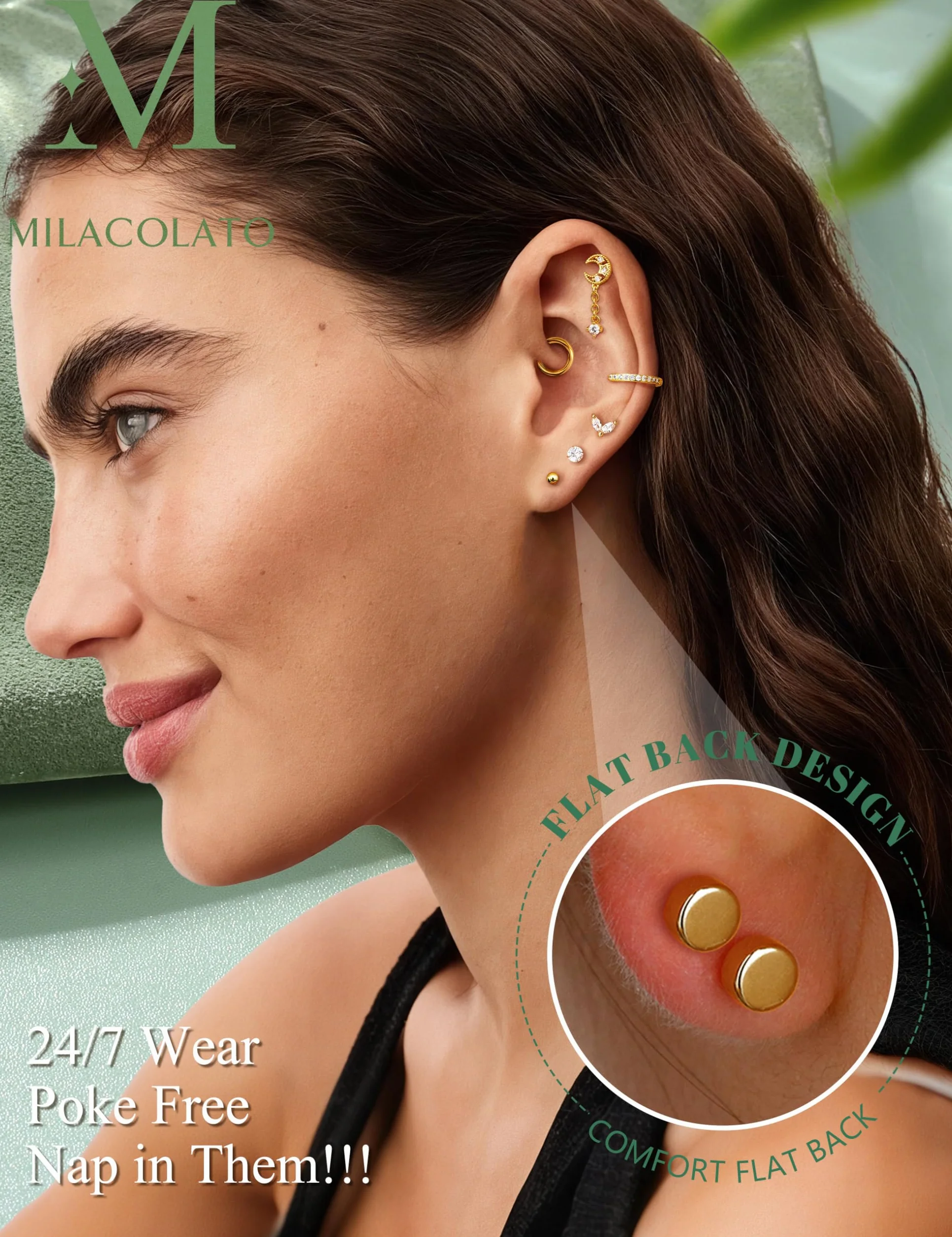 MILACOLATO Piercing Helix Boucles d'Oreilles Acier Inoxydable Tragus Conch Rook Daith Or Argent