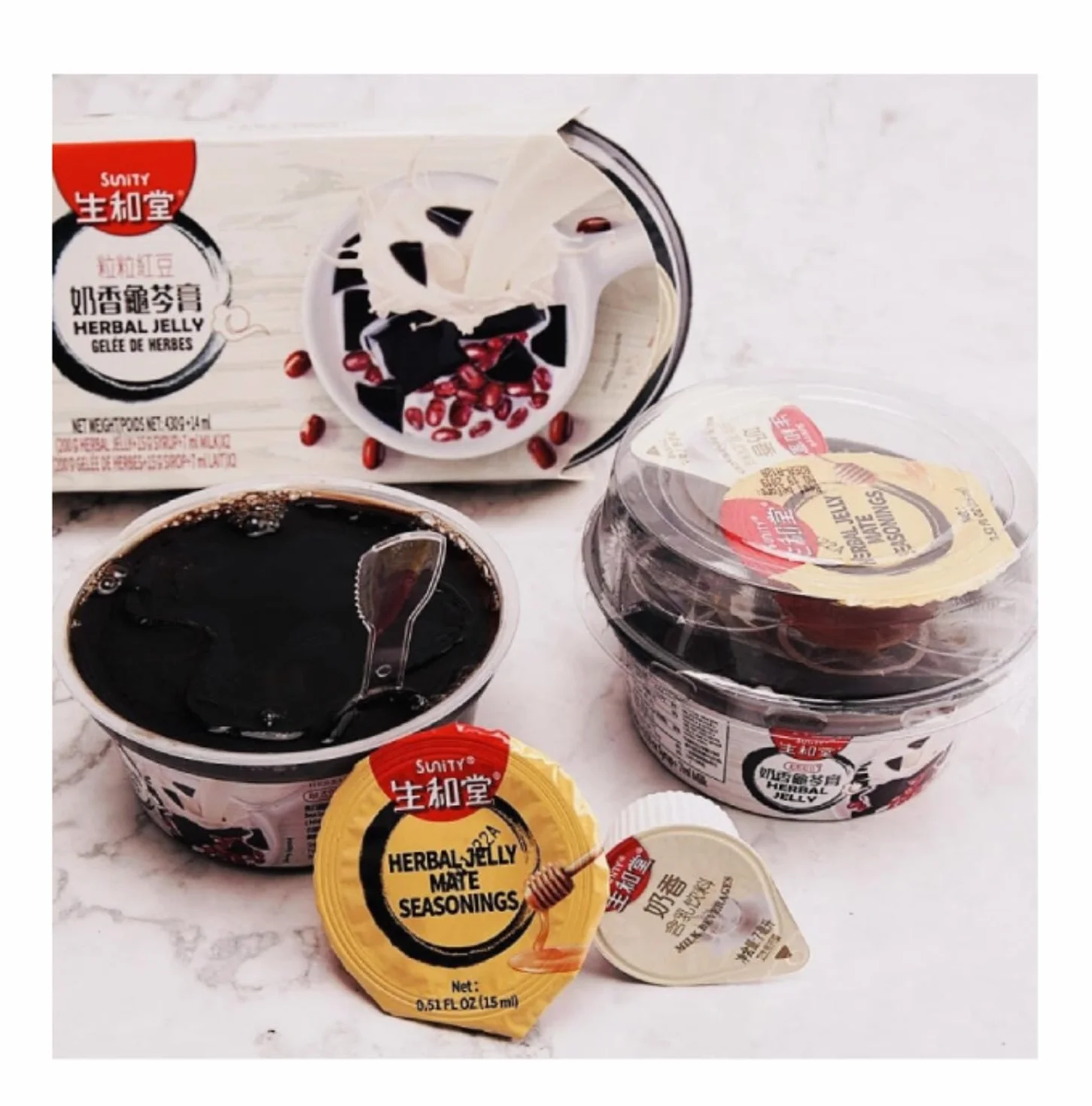 Gelée de Herbes aux Haricots Rouges et au Lait de Coco - Red Bean and Coconut Herbal Jelly 222g/Bol - Offres de 4, 6 et 8 Bols (4 bols)