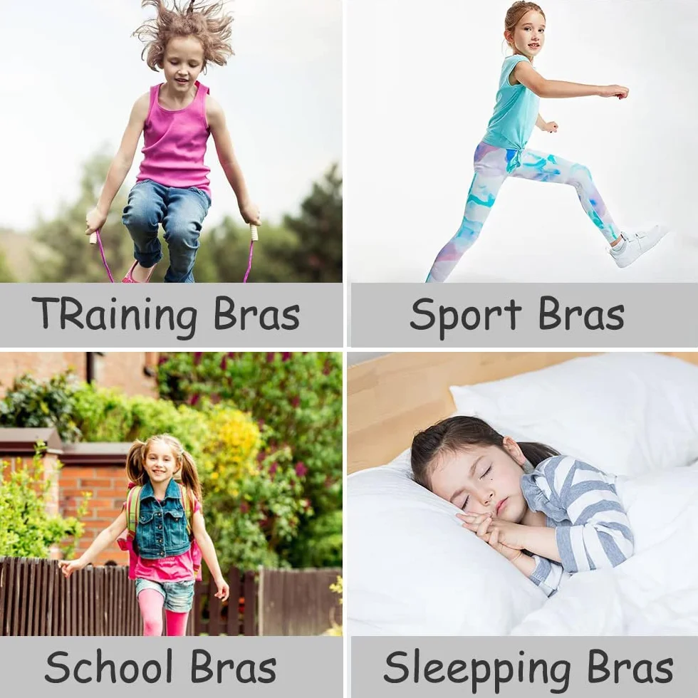 Lot de 5 Brassières Sport Fille Coton Bustier Dos U Débardeur Crop Tops 8-15 Ans