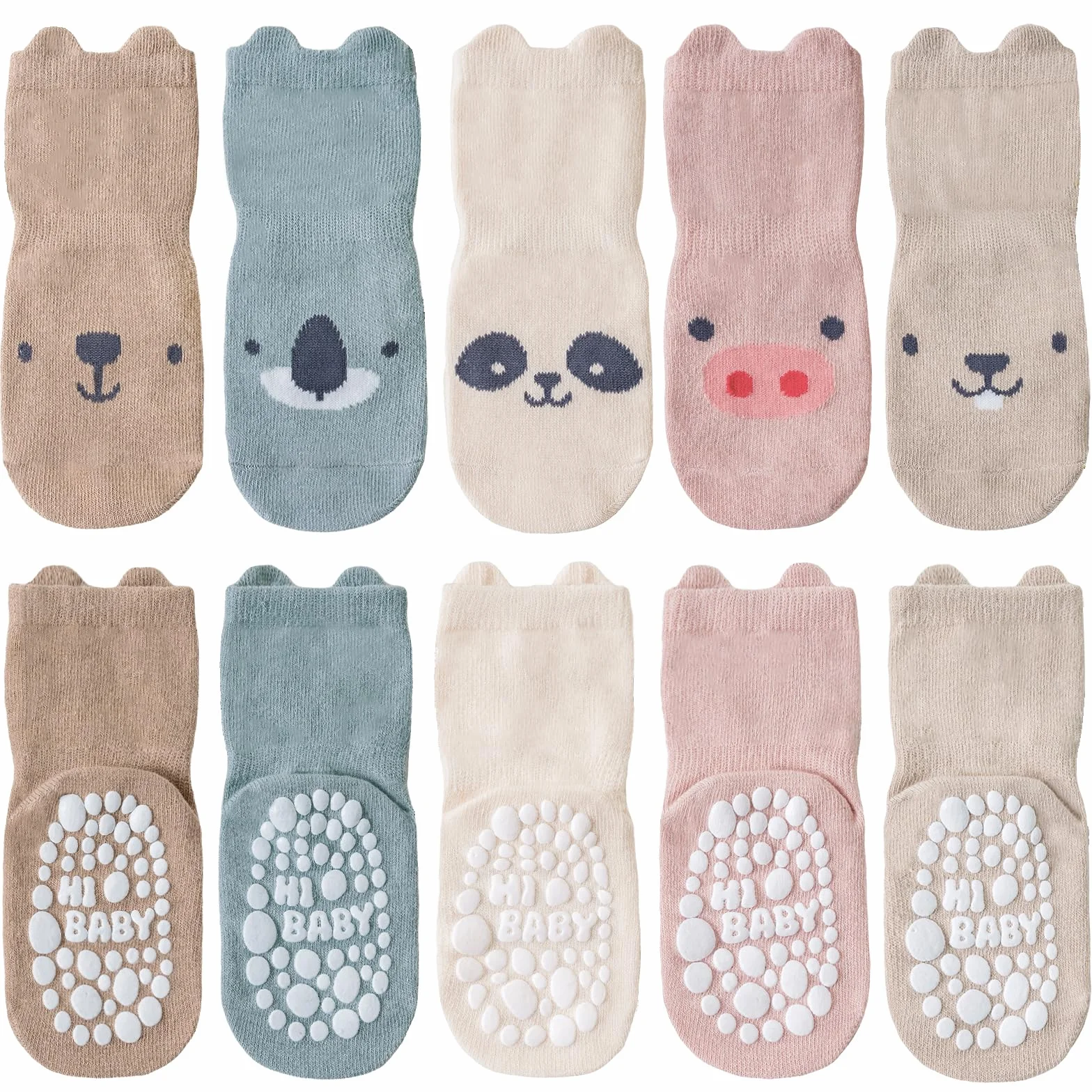 Chaussettes bébé coton 5 paires antidérapantes ABS respirantes animaux licornes