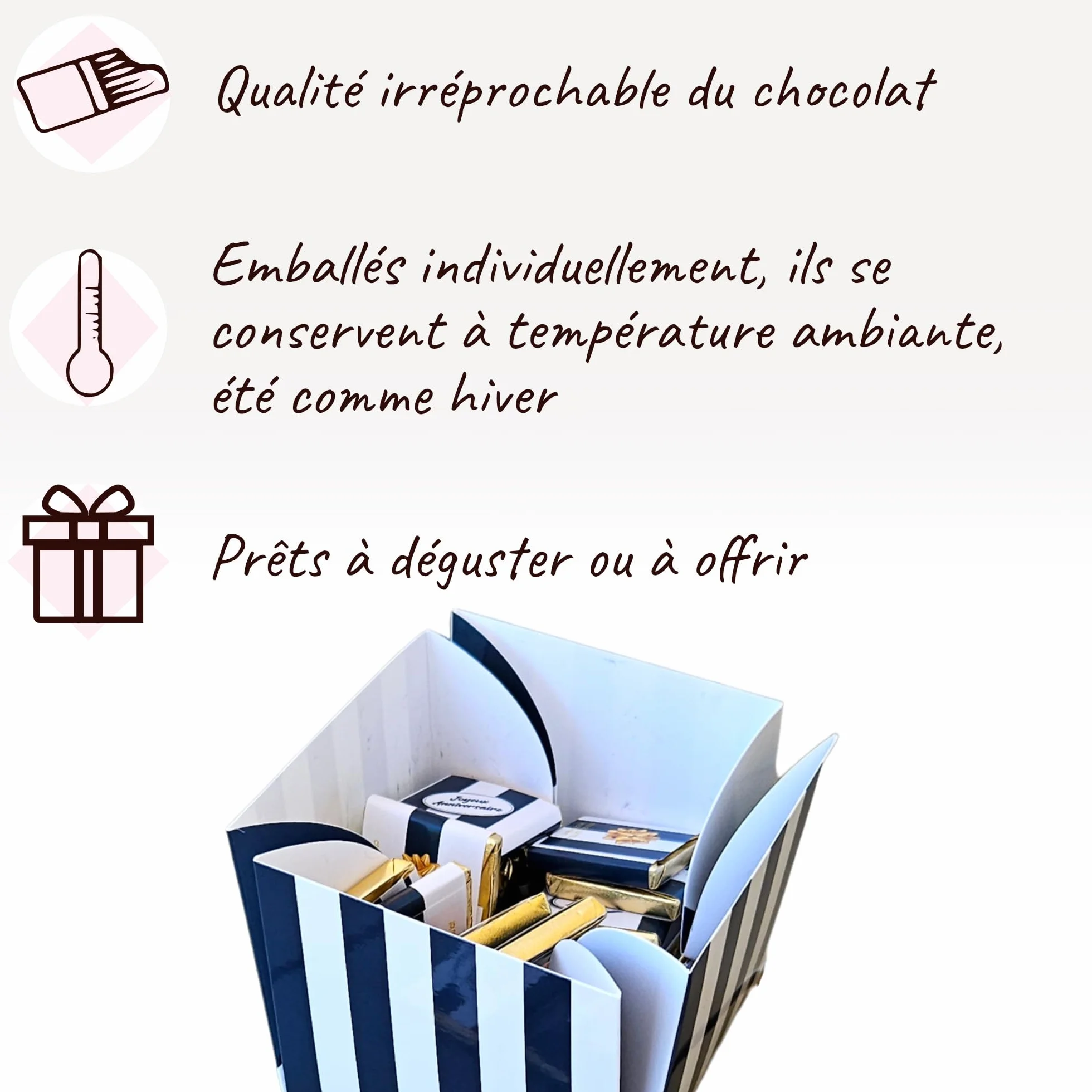 Boîte de Chocolat a Offrir pour Anniversaire - Coffret de 40 Carrés de Chocolat Individuelss au Lait et Noir - 100% Pur Beurre de Cacao - Fabriqué en France - Couleur Bleu - 200 Gr