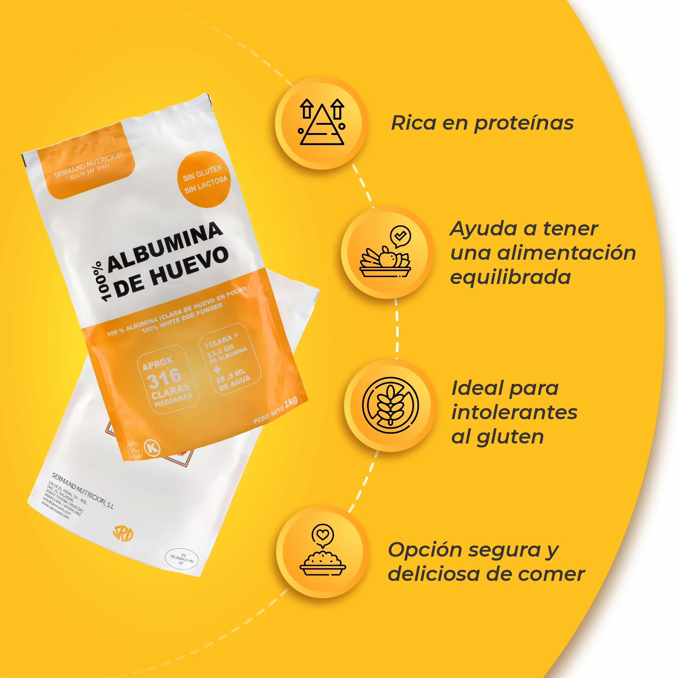 Blanc d'Œuf en Poudre (1 kg) | Blancs d'Œufs en Poudre | Albumine d'Œuf | Sans Additifs | Produits Sans Lactose | Présentation en Sachet Zip