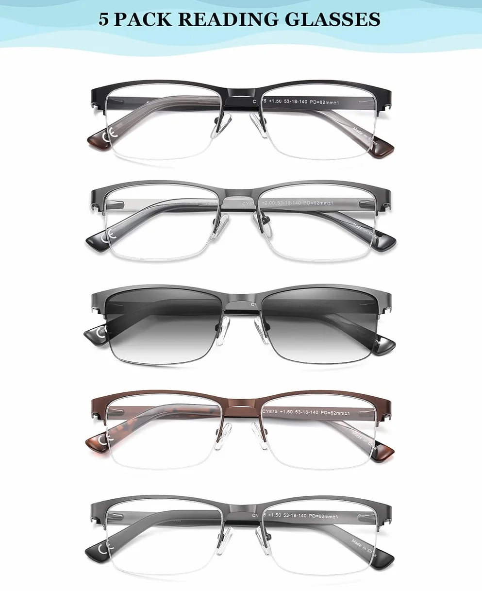 Lunettes de Vue Lecture Hommes Acier Inoxydable +2.50 Amcedar