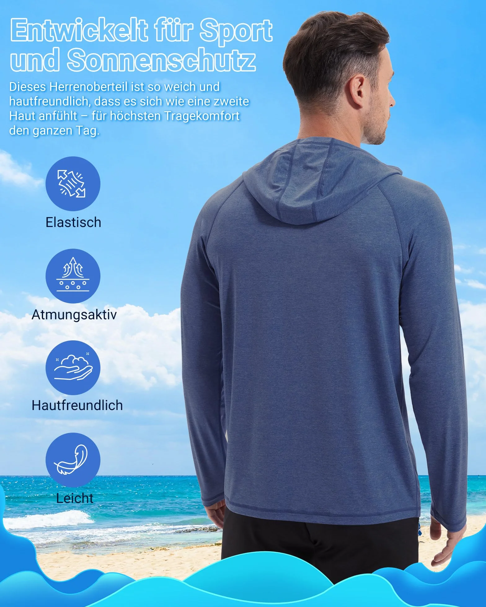 MEETWEE T-Shirt Homme Manches Longues Capuche UPF 50+ Protection UV Séchage Rapide Léger Respirant Pêche Randonnée