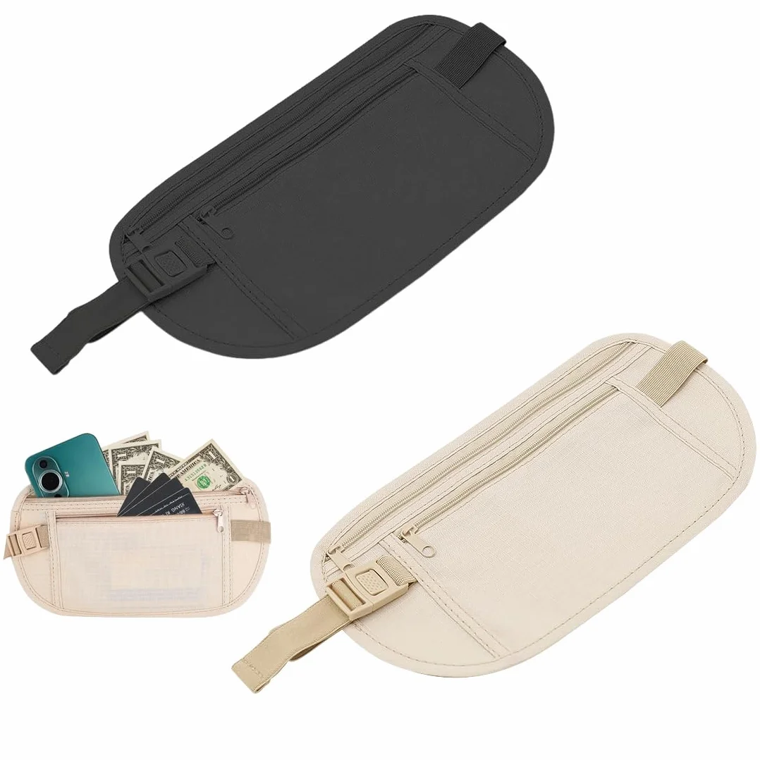 Ceinture dissimulée antivol 2 compartiments pour téléphone, argent, réglable étanche voyage