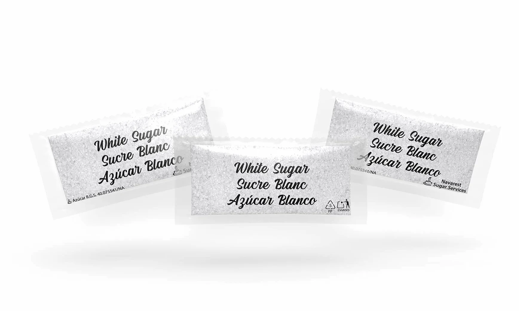 Sucre blanc en sachets individuals 1000 pieces 3g. Monodosis en film de protection 100% recyclable