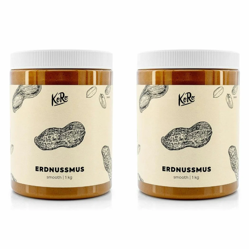 KoRo - Purée de cacahuètes - 2 x 1 kg - Consistance crémeuse - Sans sucre ajouté - Fabriquée à partir de cacahuètes torréfiées 100% sans graisse.