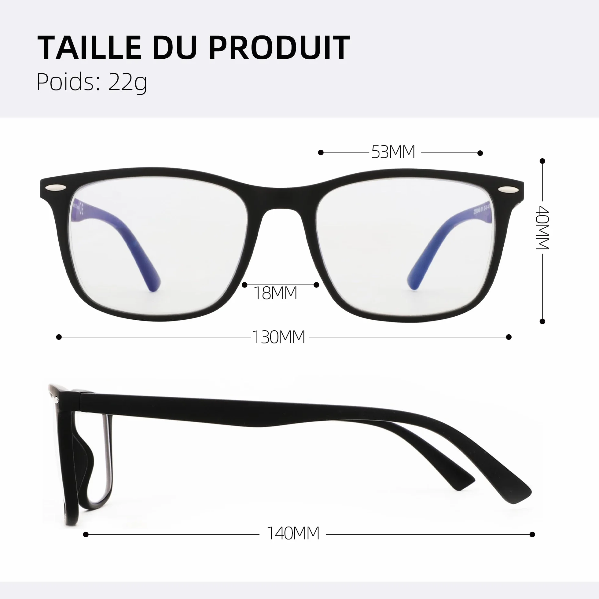 ZENOTTIC Lunettes Loupe Homme Anti-Lumière Bleue Monture Rectangulaire Légère Filtre UV Protection Yeux avec Étui