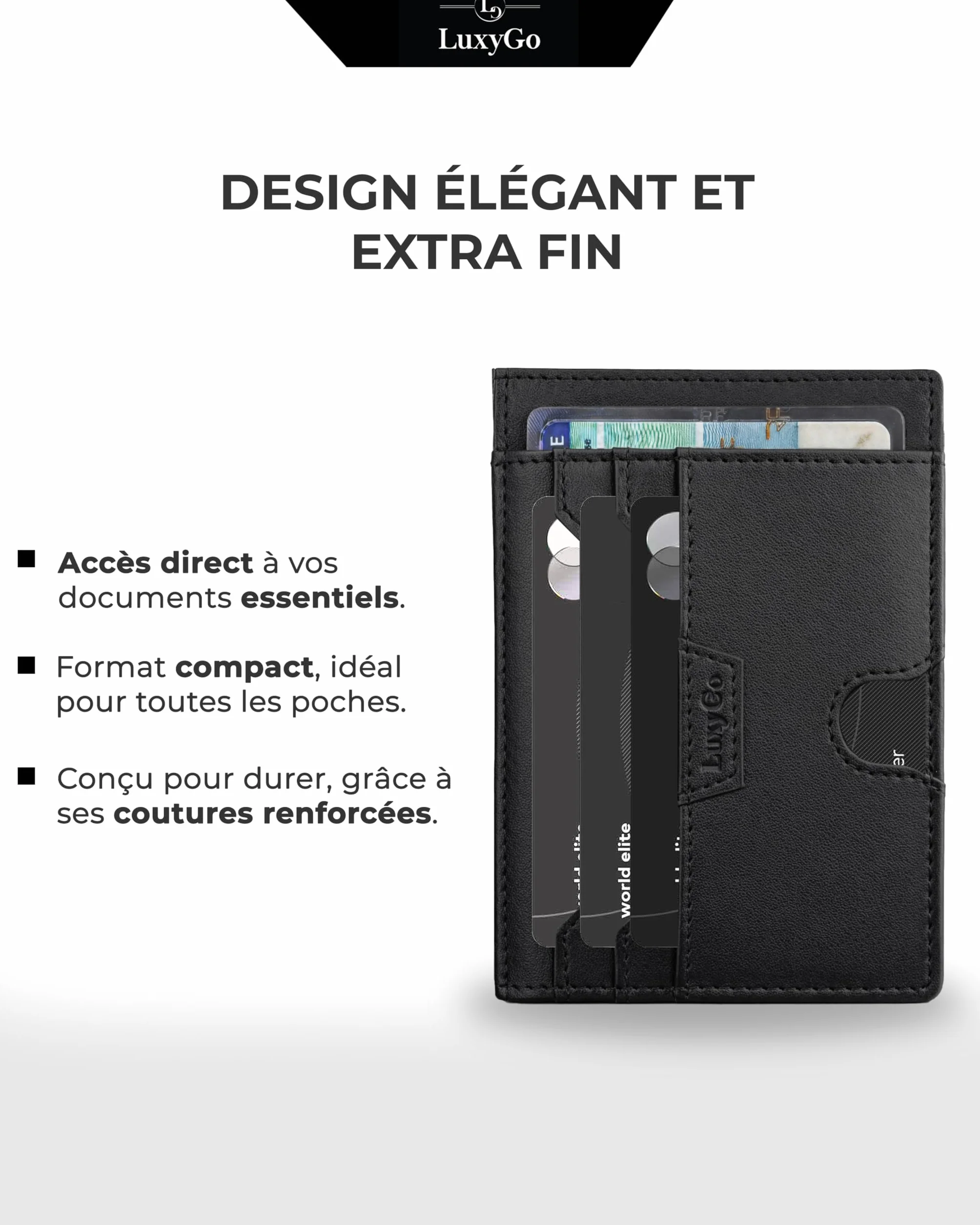 LuxyGo Porte-Cartes Cuir Véritable RFID NFC Anti-Piratage Portefeuille Slim 9 Emplacements Fenêtres ID 12x8x0,5 cm Cadeau