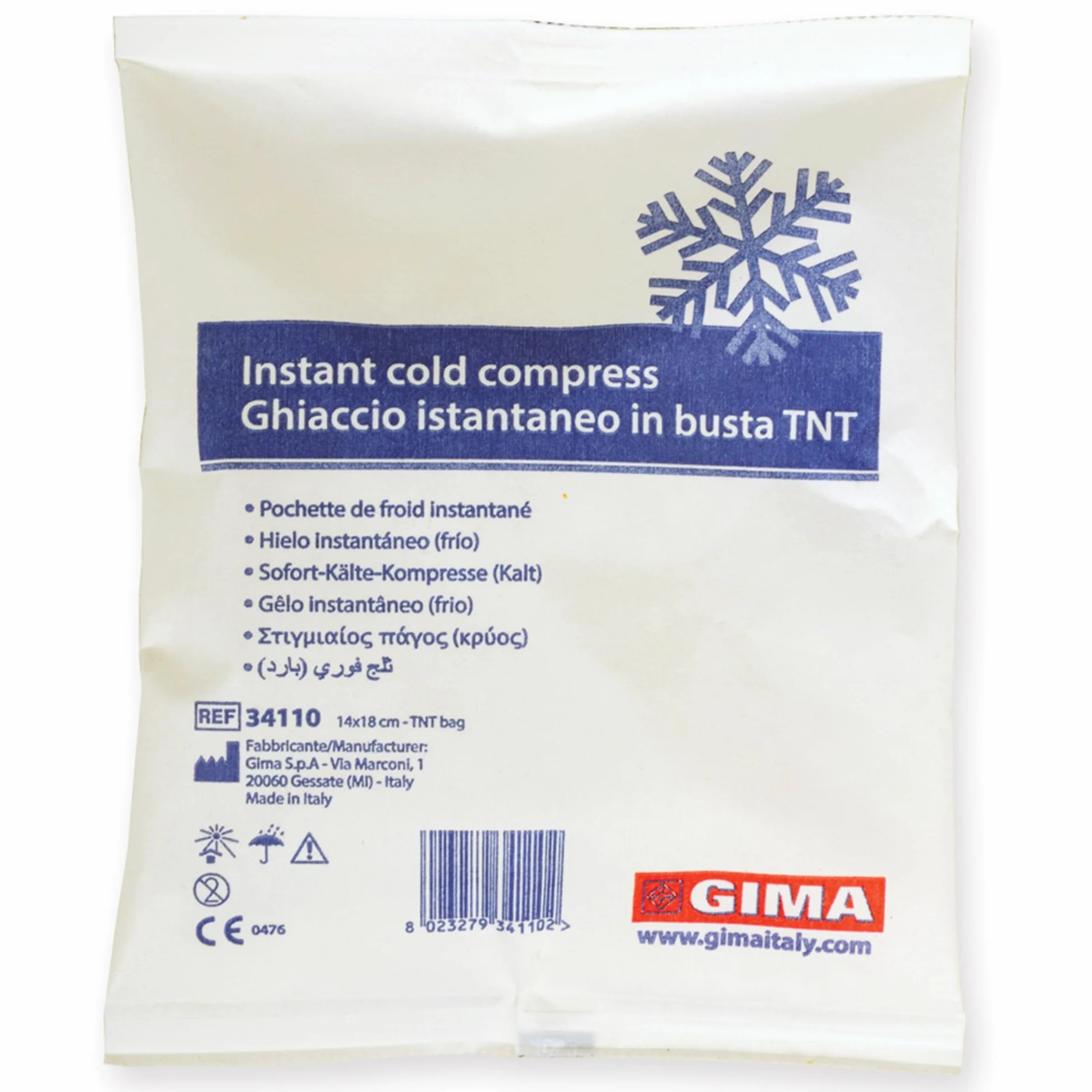Gima - Glaçons instantanés en sachet non tissé, pratique et fonctionnel, idéal pour la cryothérapie, les traumatismes et les gonflements, 34110