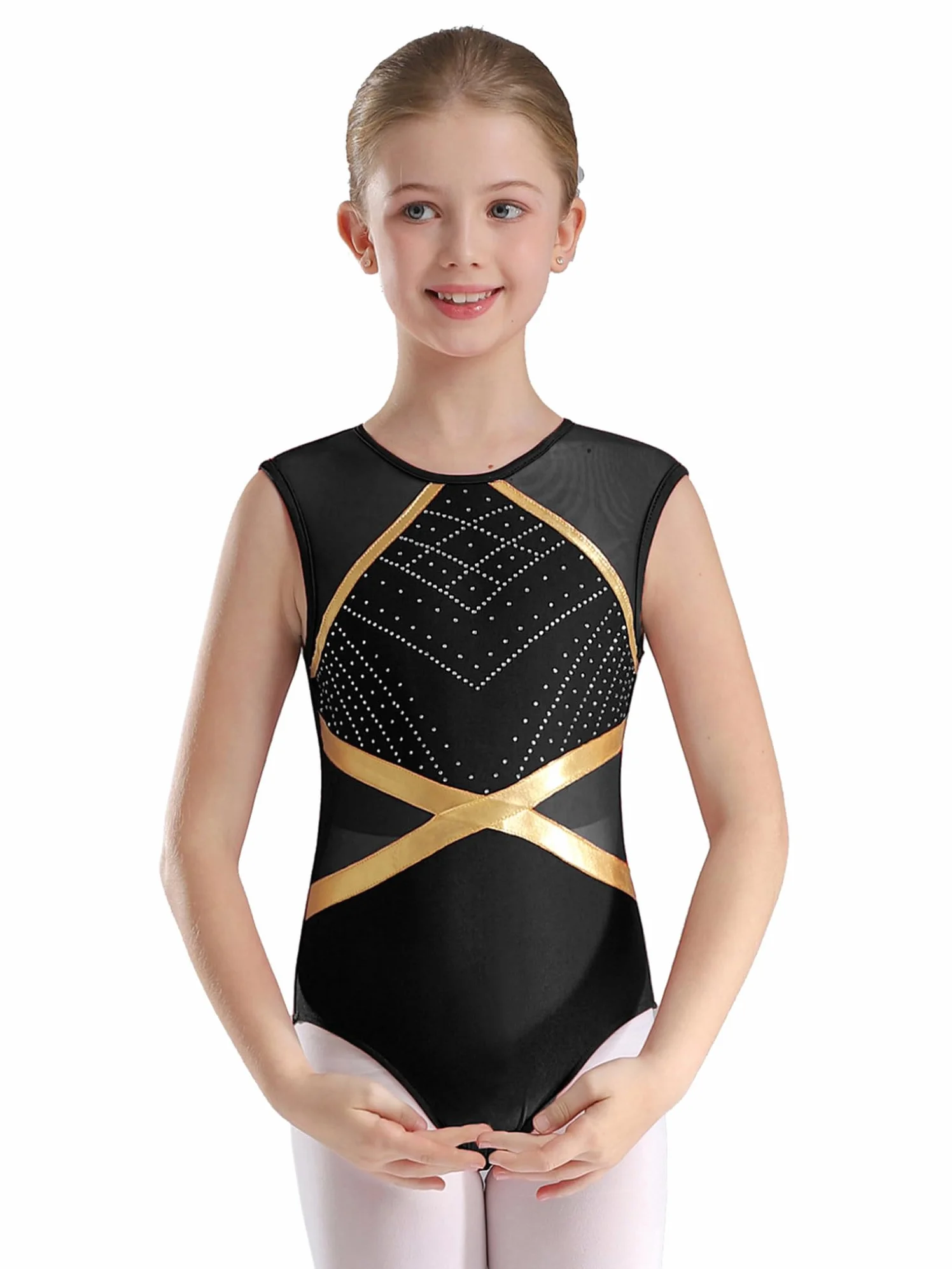 Oyolan Justaucorps Gymnastique Fille 3 Pièces avec Short Débardeur Tenue Danse Patinage