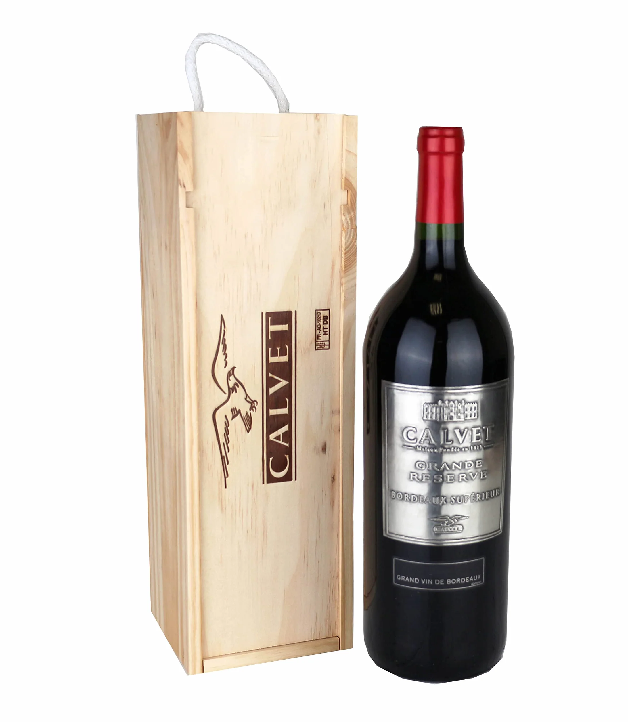 Calvet - Coffret cadeau vin rouge Grande Réserve, Bordeaux Supérieur - Magnum en caisse bois (1 x 1.5 L)
