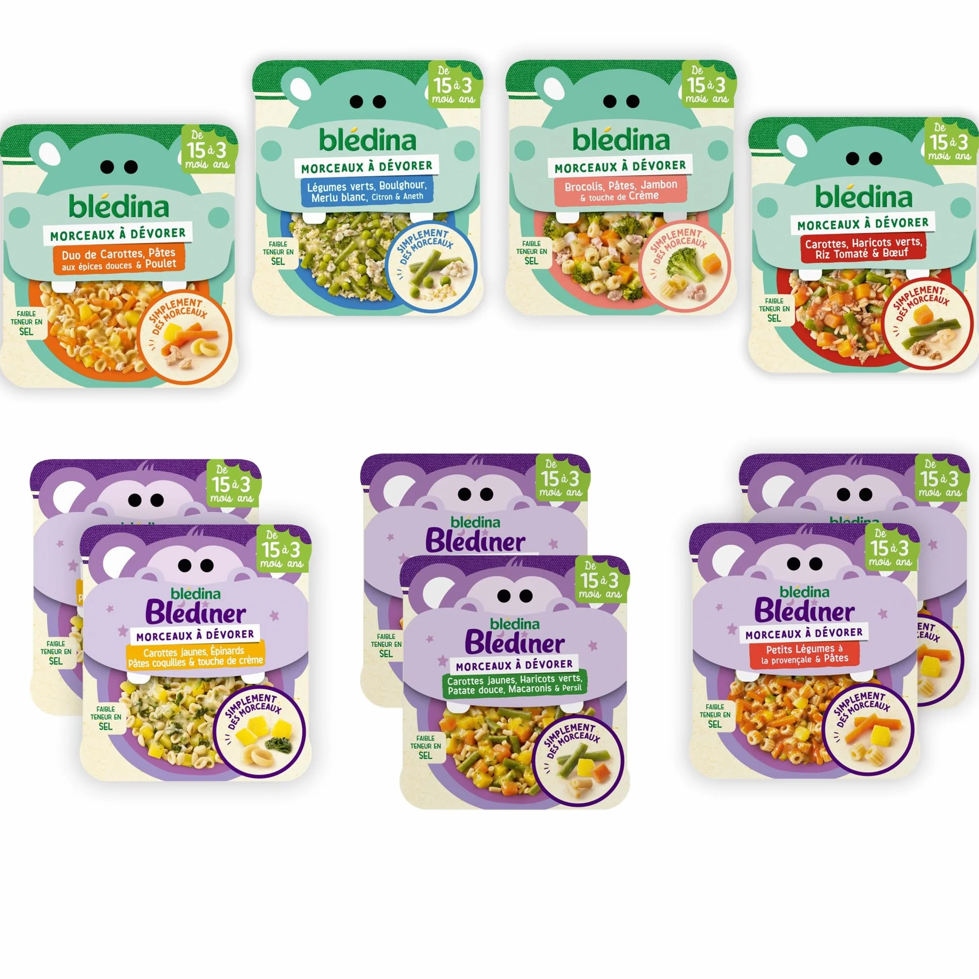 Blédina - Morceaux à Dévorer - 10 petits plats pour bébé - Repas midi et soir - Dès 15 Mois - 7 recettes - Pack de 10 (L'emballage peut varier)