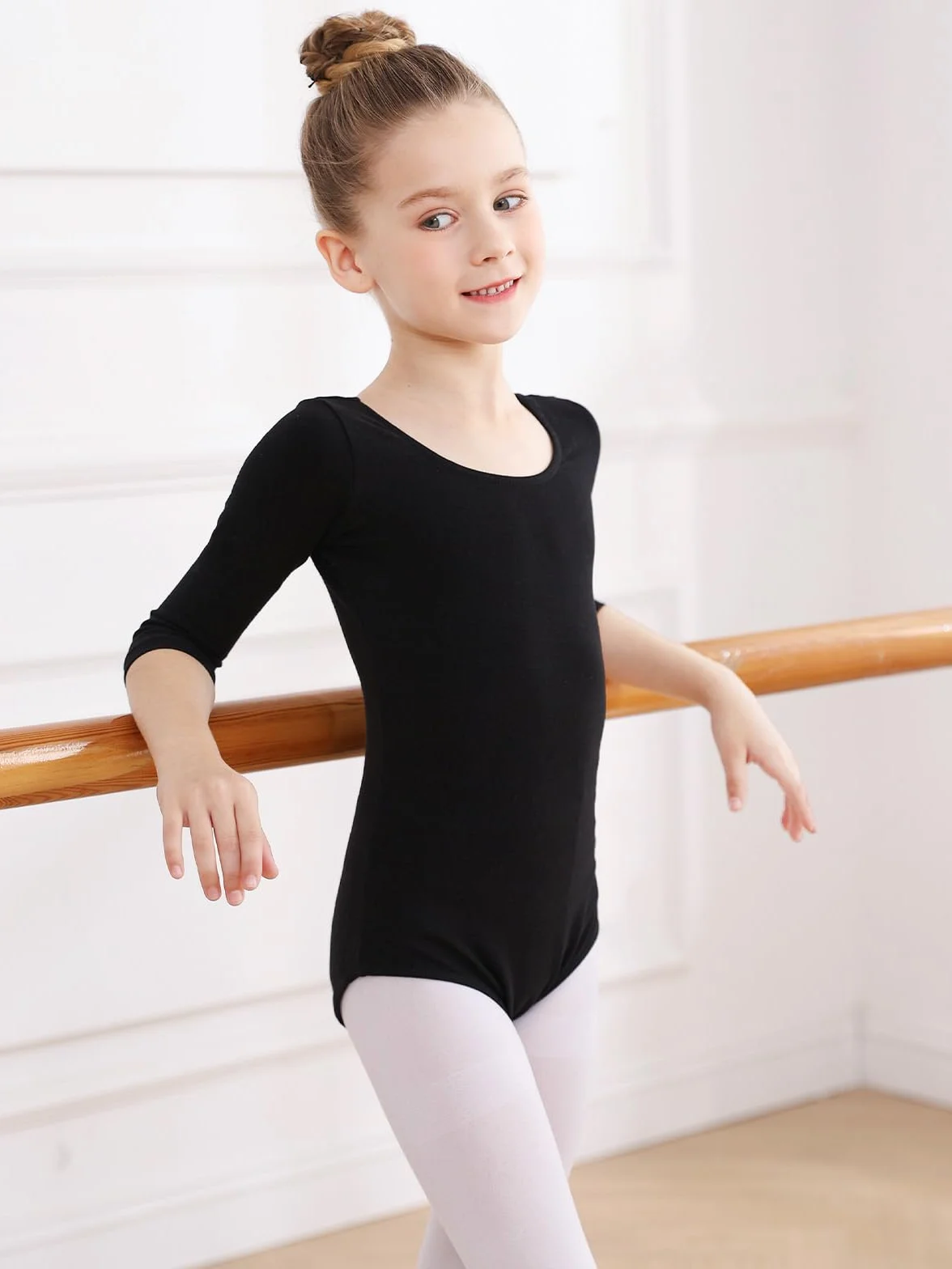 Soudittur Justaucorps Danse Classique Coton Manches 3/4 Ballet Filles Taille 110-170